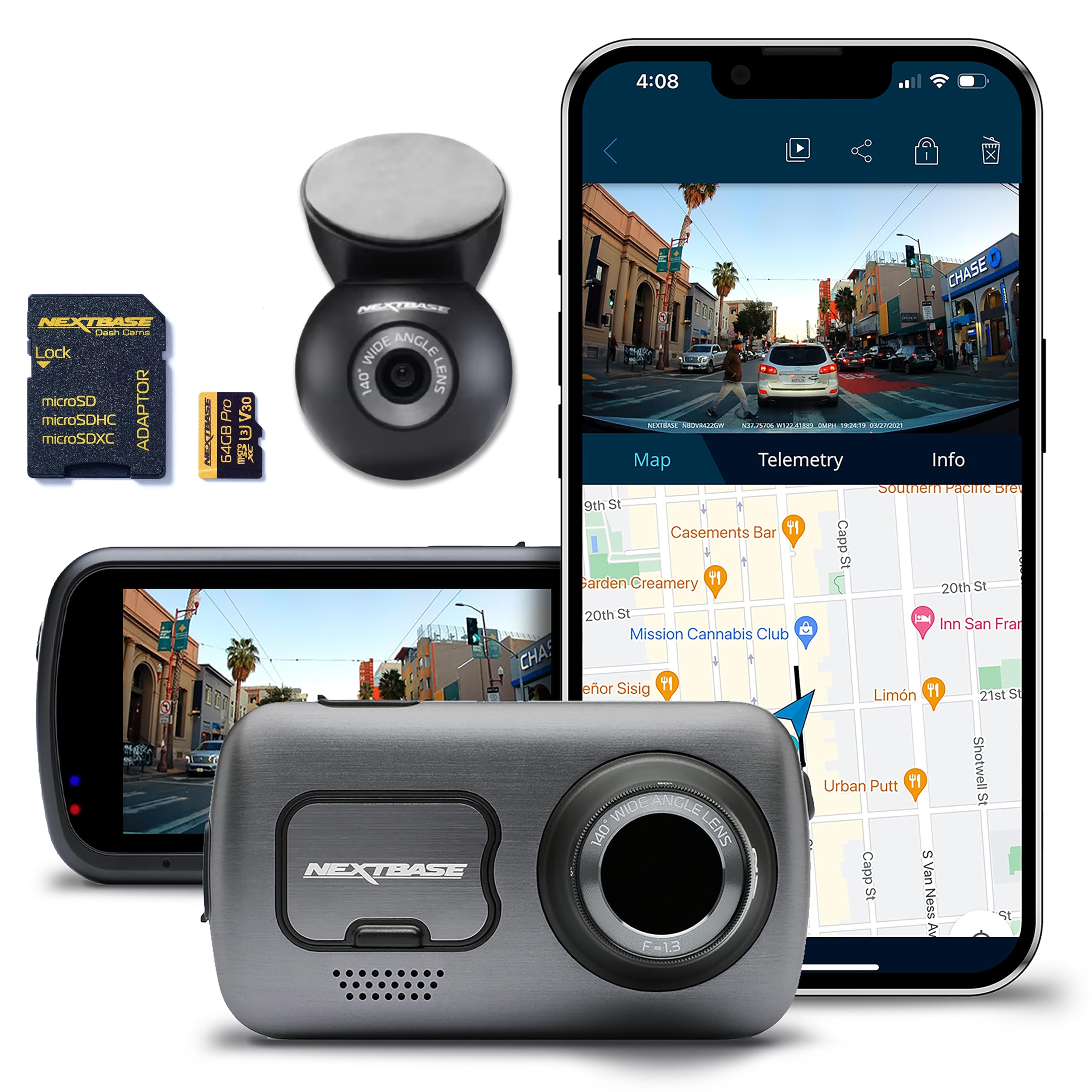 Nextbase622GW Dash Cam with Rear Window Cam & 64GB Micro SD Card Bundle - True 4K 30fps UHD Recording Dash Cam, Wi-Fi, GPS, Bluetooth, Alexa Enabled, Image Stabilization, Parking Mode