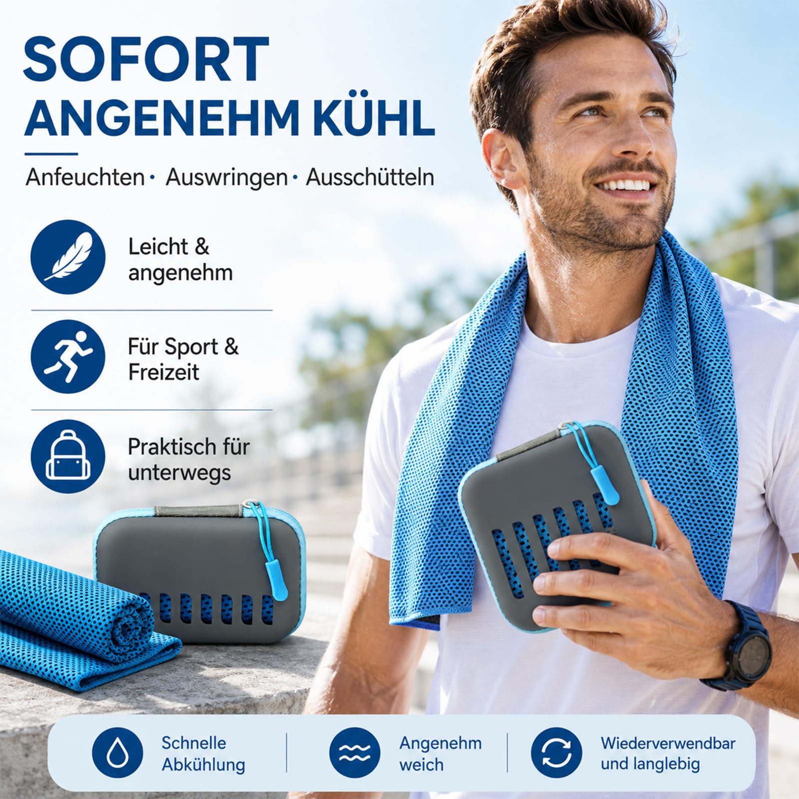 Generisch Kühltuch Mit Aufbewahrungsbox, 3/5/9 Pack Kühlhandtuch für Sport, Kühlendes Handtuch 30x80 cm, Kühltücher für den Nacken, Vielseitiger Kühlschal für Unterwegs (5 Pack-C)