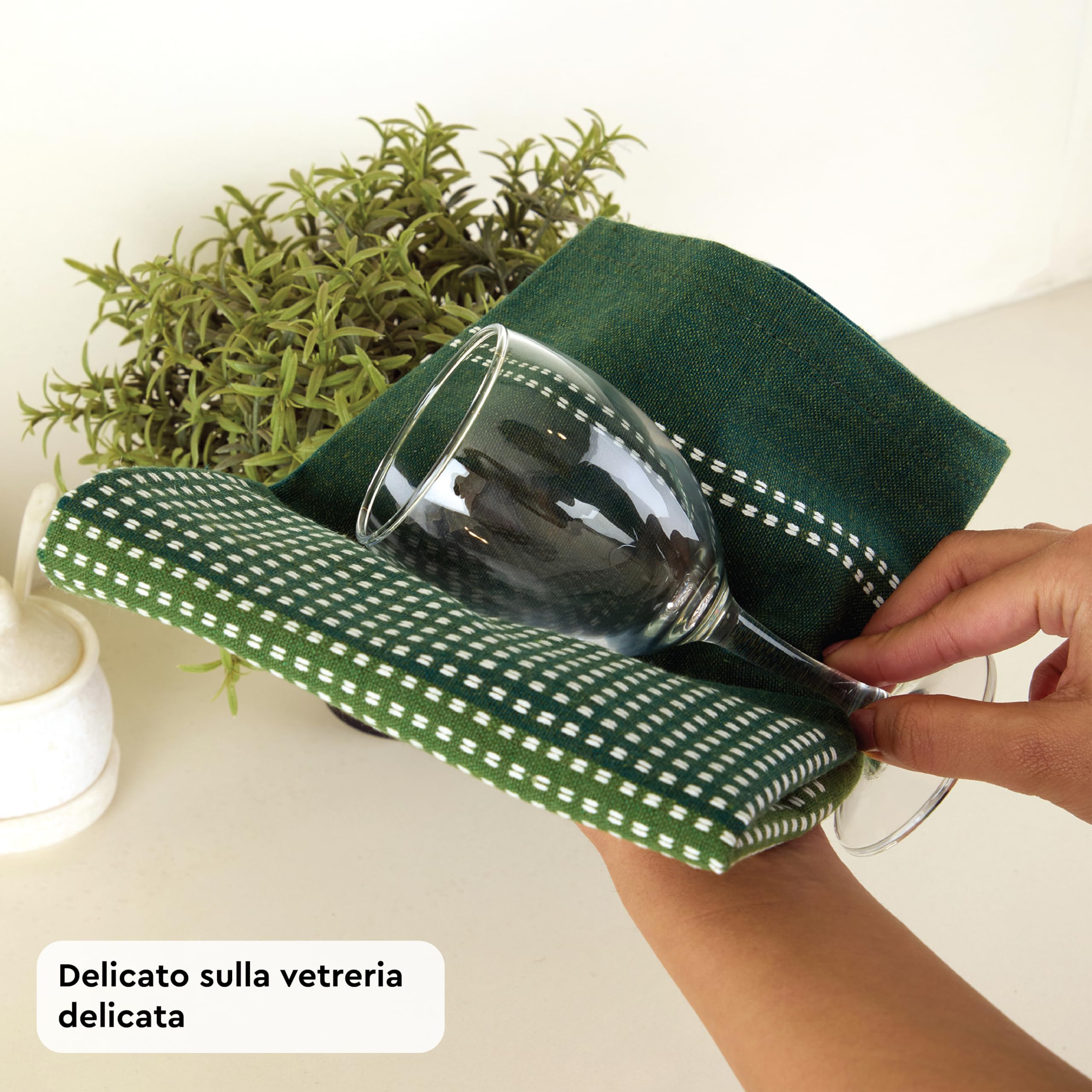 Encasa XO Set di Asciugamani da Cucina in Cotone - Tovaglioli da Tè e Panni da Cucina Super Assorbenti 70x45 cm per Lavare, Asciugare i Piatti e Pulire - Confezione da 4 - Verde