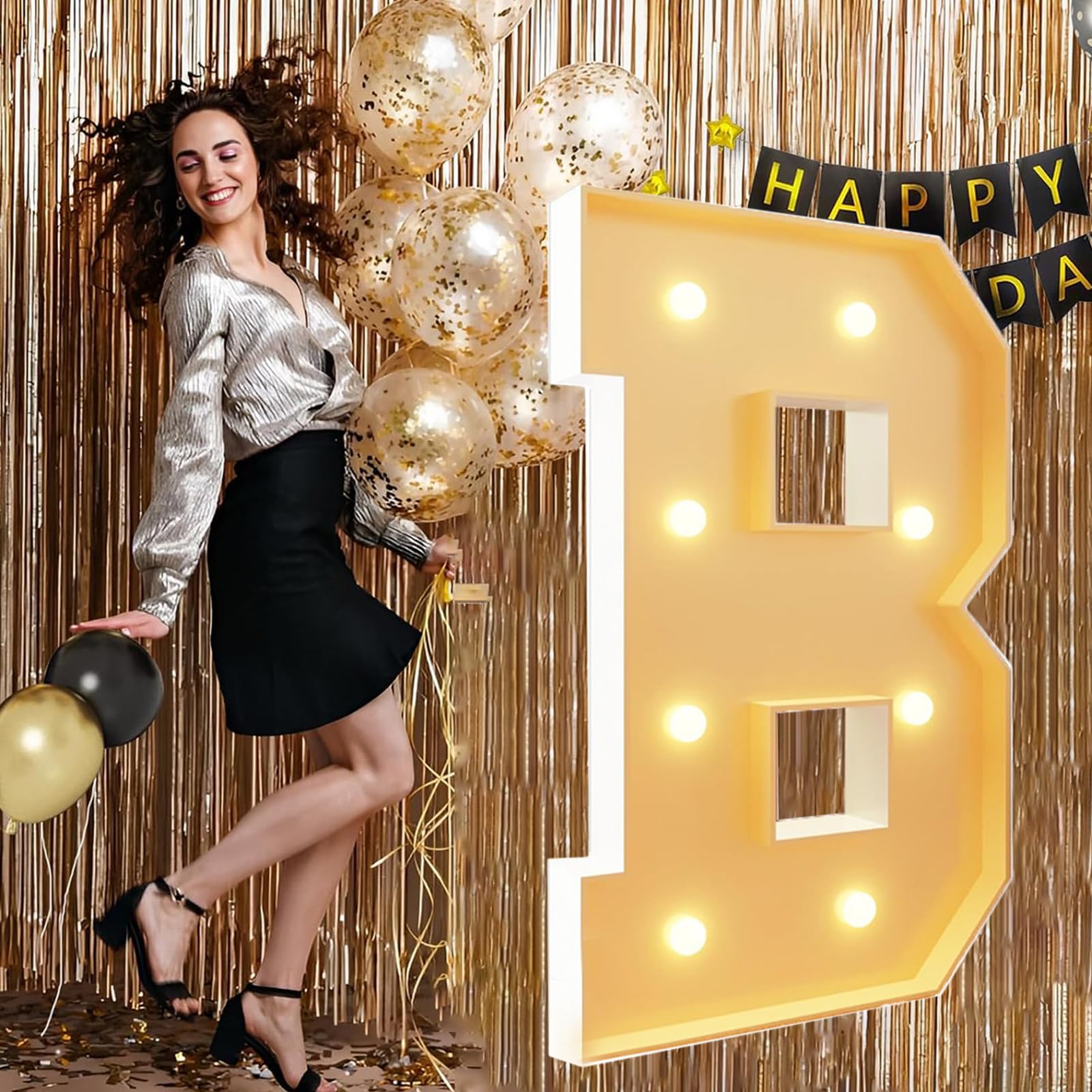 Marquee Letters 70Cm/2.3ft Mosaic Large Letters B Giant Light Up Letters for Balloon Pre-cut Foam Frame for Birthday Party Wedding Backdrop Decoration Anniversary Decor