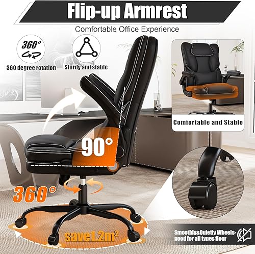 Miniatura 5 de Silla de oficina ergonómica con reposabrazos abatibles de 300 libras, silla de escritorio de oficina para computadora de altura media con soporte