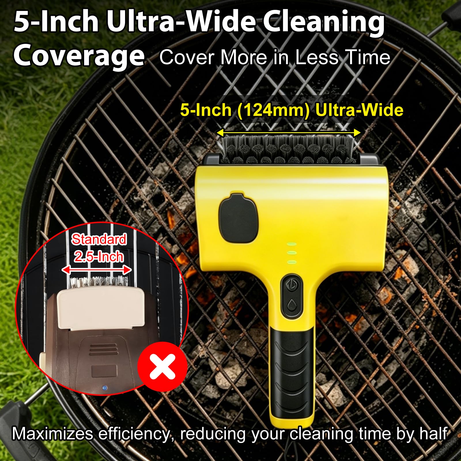 Spazzola elettrica per griglia da 7,4 V e raschietto con spray d'acqua, 12,7 kg, strumento per la pulizia del barbecue senza stallo, IPX7, impermeabile, per griglie in ghisa Weber, testa larga
