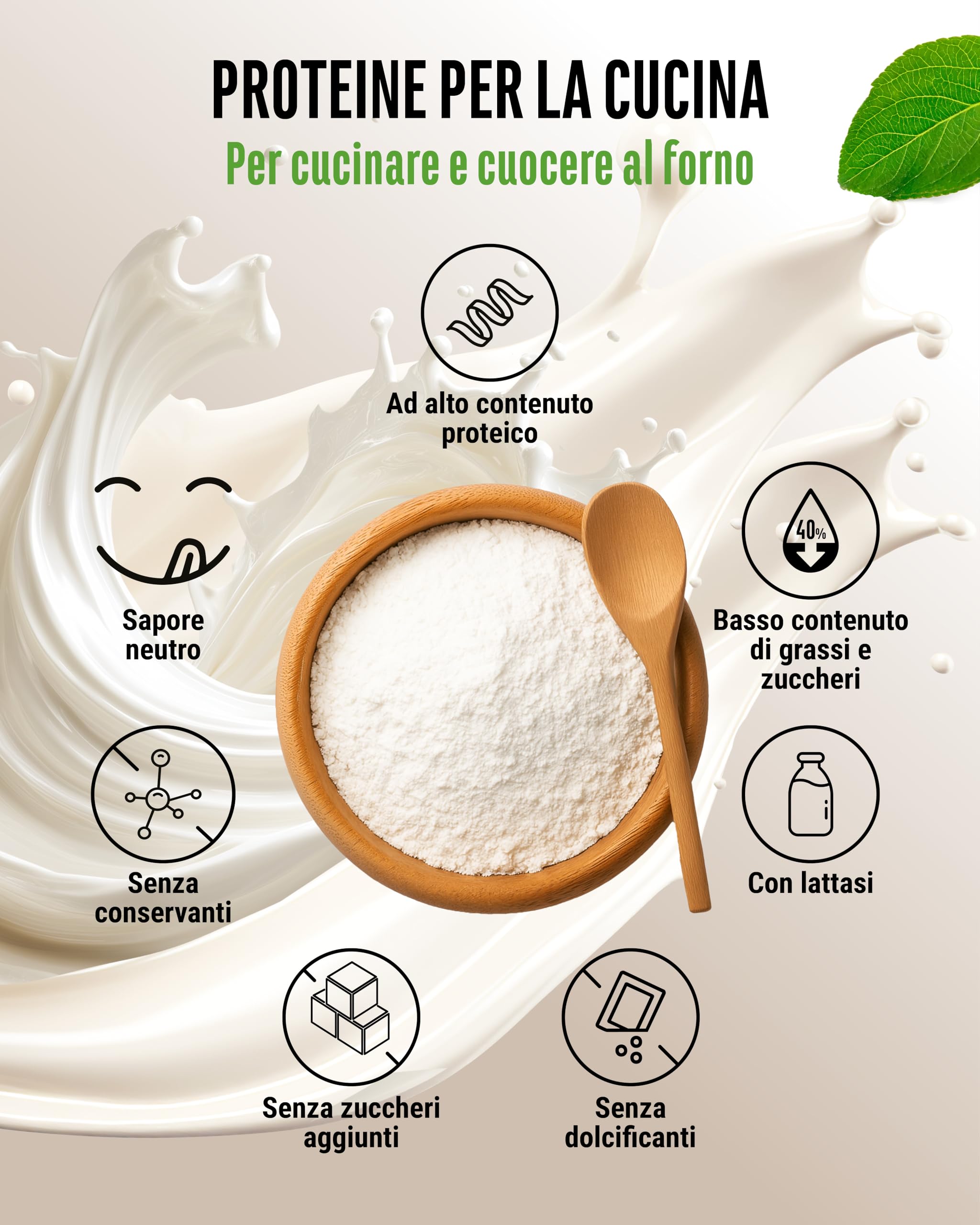 vit4ever Yummy Kitchen - 82% Proteine - 1000 g di Polvere - Neutro | Proteine per Cucinare e Fare Dolci - Termostabile, con Lattasi, Low Carb, Low Sugar, Senza Glutine e Senza Aromi Artificiali
