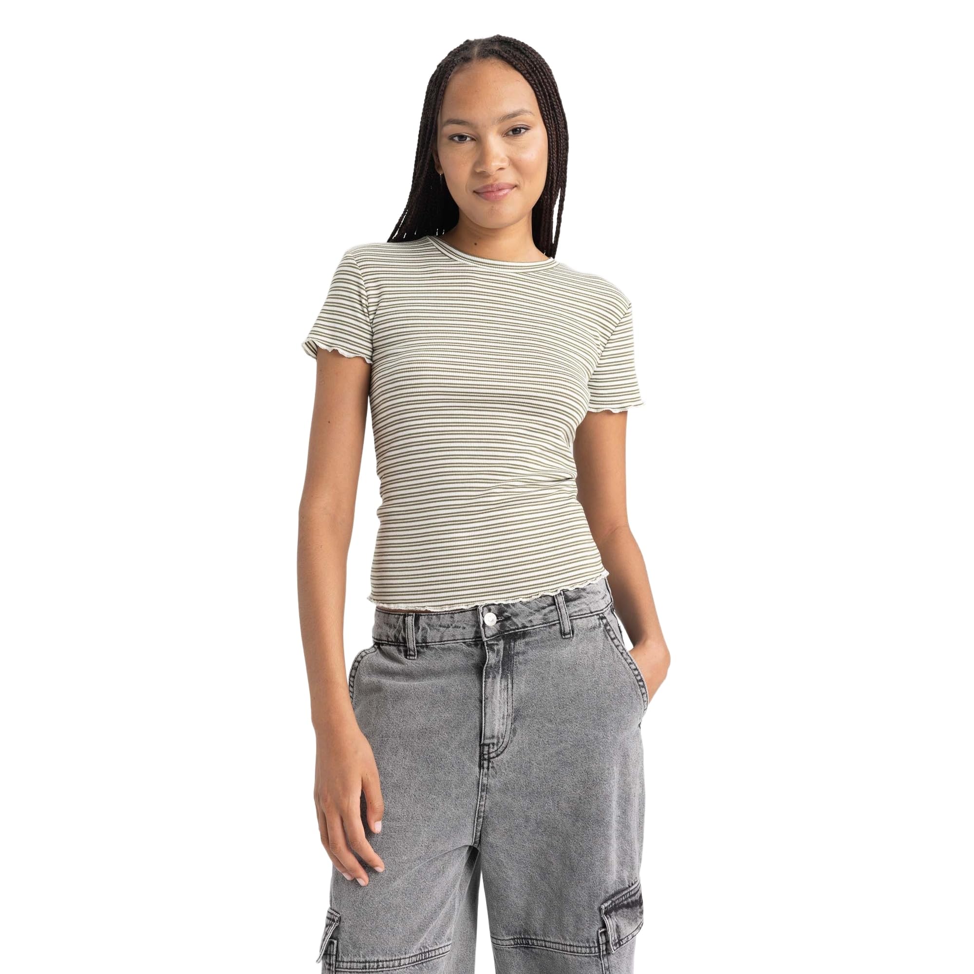 Kadın Slim Fit Bisiklet Yaka Kısa Kollu Tişört