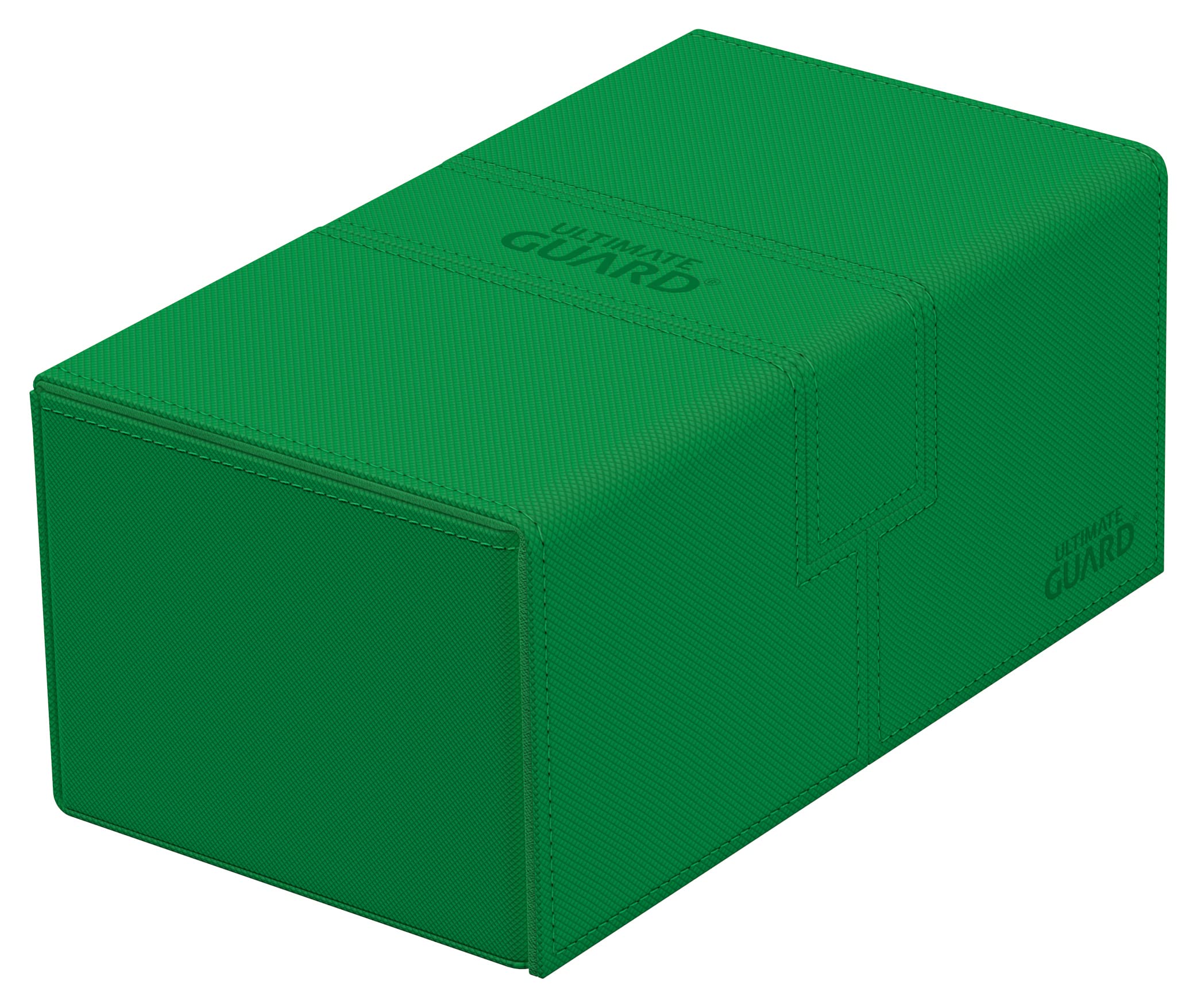Ultimate Guard Twin Flip'n'Tray 200+, Deck Case per 200 carte TCG a doppia manica + vassoio per dadi, verde, chiusura magnetica indipendente e fodera interna in microfibra