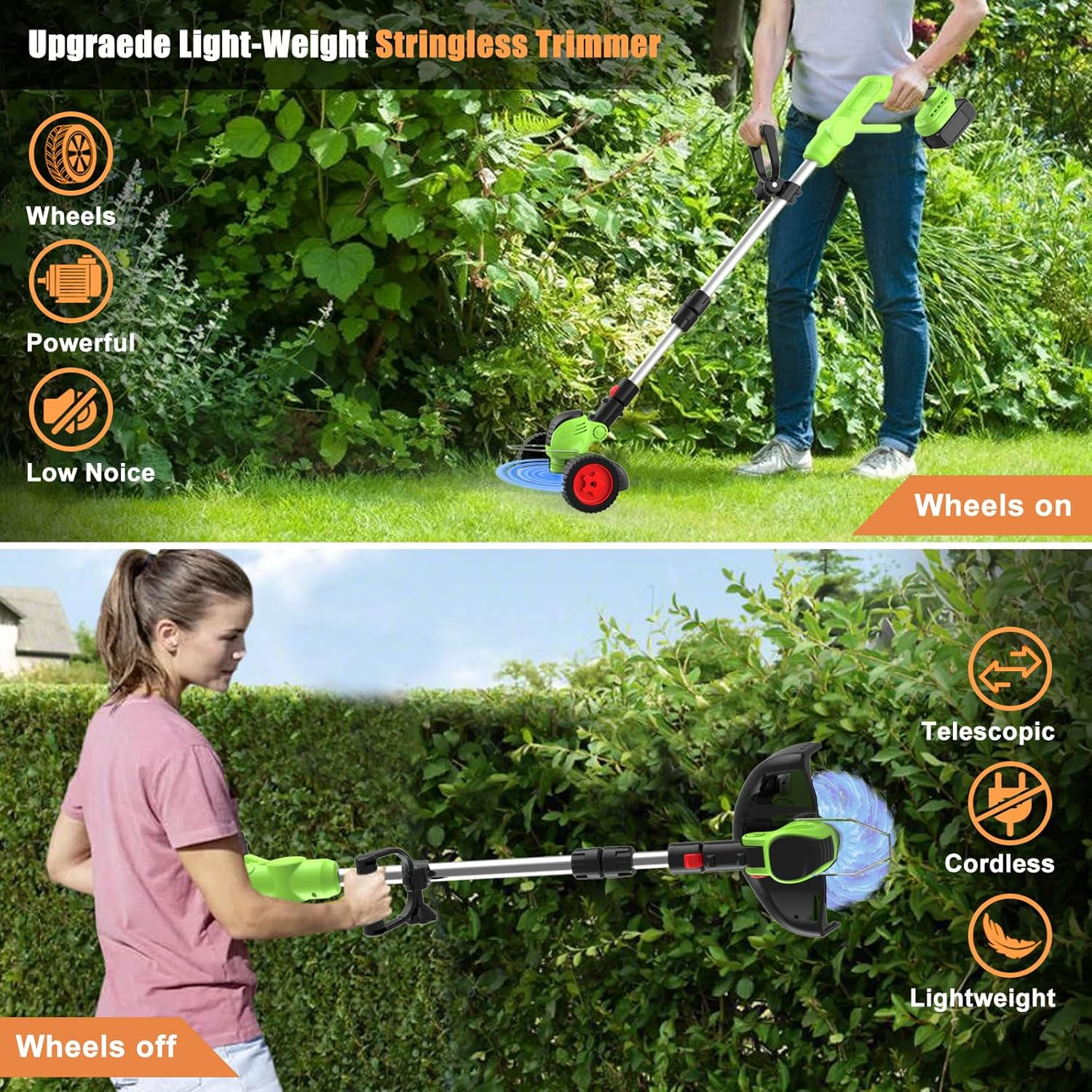 Cordless Electric Weed Wacker Battery Powered, 21v Lightweight Weed Trimmer Eater With 2 4.0Ah Battery Operated & Charger & Wheels & Shears, 3 In1 Grass Trimmer/Brush Cutter/Lawn Edger for Yard Garden - Image 2