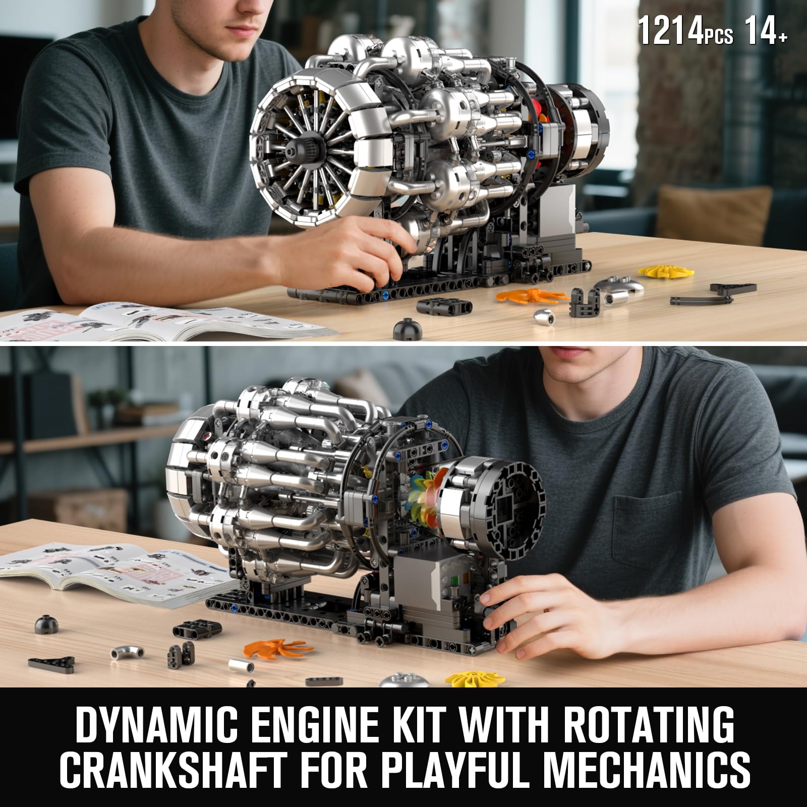 Mould King Flugzeug Motor Modell Bausatz, Klemmbausteine City Aviation Modell mit Motor, Ideal für Sammler & STEM Projekte(1214 Teile)