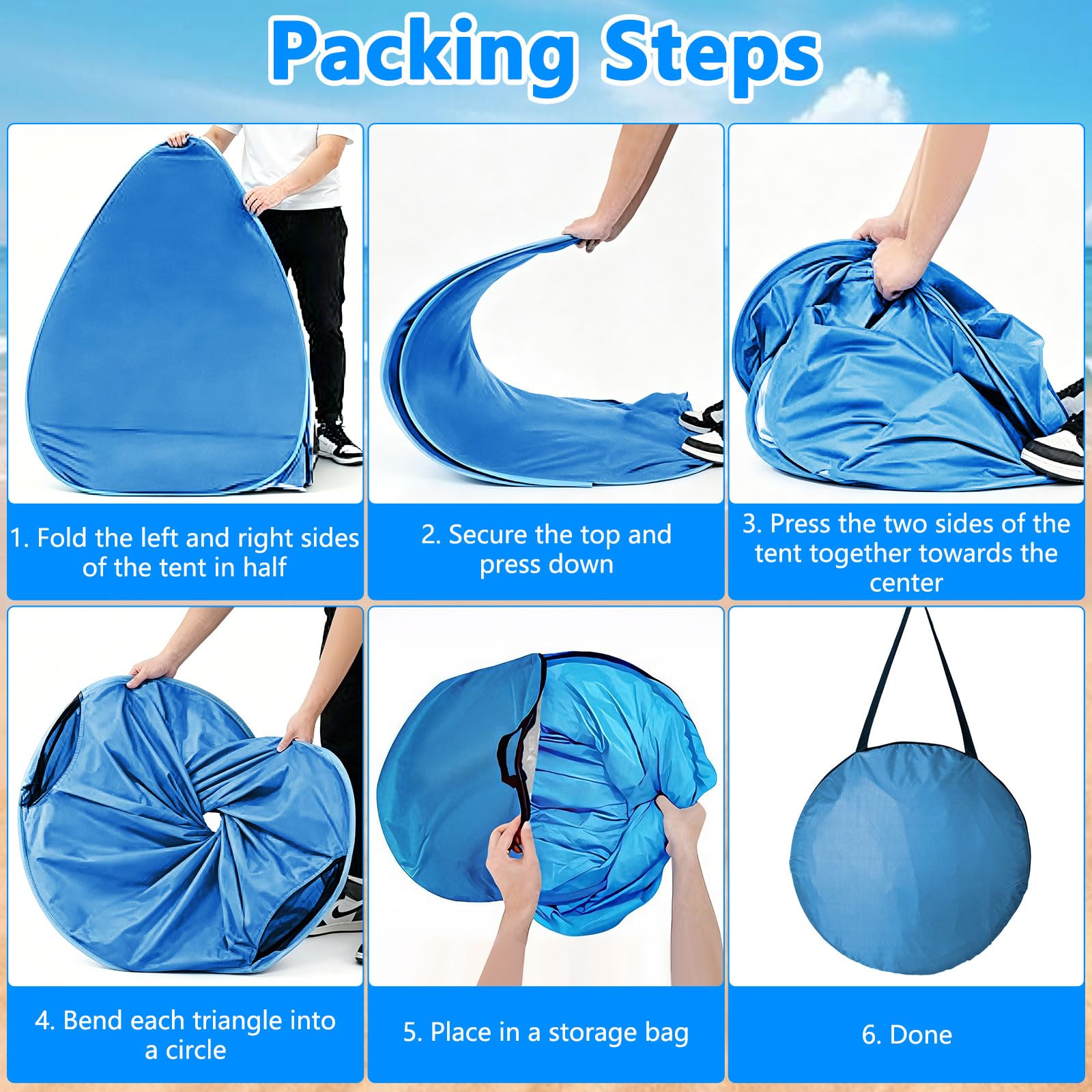 Tenda da Spiaggia Pop Up, Protezione Solare UPF 50+ Dai Raggi UV, Antivento, per 1-3 Persone, Include Custodia per il Trasporto e Picchetti, per Campeggio in Famiglia, Giardini e Spiagge (Blu)