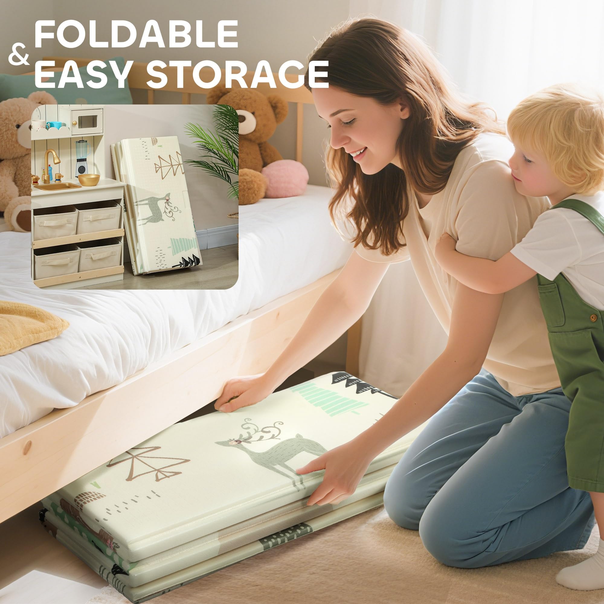 AIYAPLAY Baby-Spielmatte faltbar 177 x 146 x 1,5 cm Tiermotiv | Doppelseitig, wendbare Spielmatte, wasserdichte Schaumstoff-Krabbelmatte, für Innen & Außen Picknick