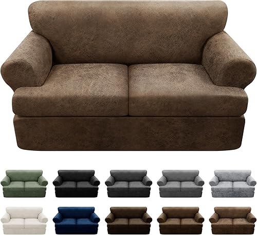 Miniatura 30 de Fundas para sillón con cojines en forma de T de 2 piezas, apariencia de cuero, funda para sofá, funda para silla, protector elástico para muebles,