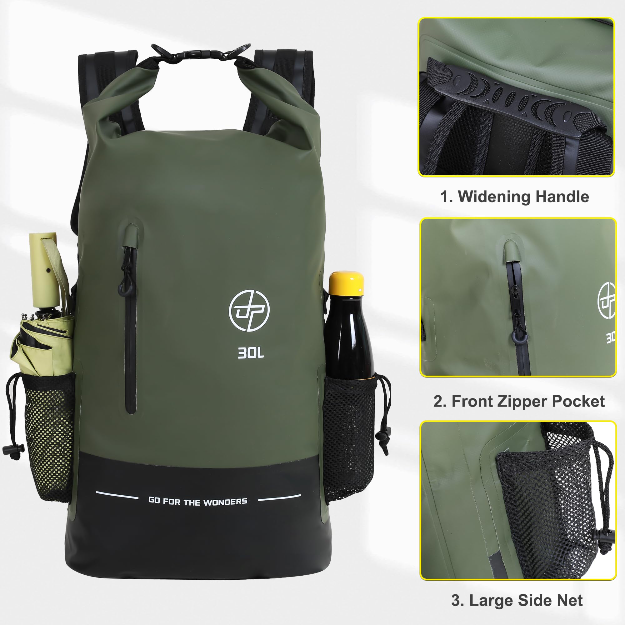 UPWELL Wasserdichter Trockentasche, 30 l, Boot-Rucksack für Reisen, Wandern, Camping, Kajakfahren, Wandern, wasserdichte Taschen