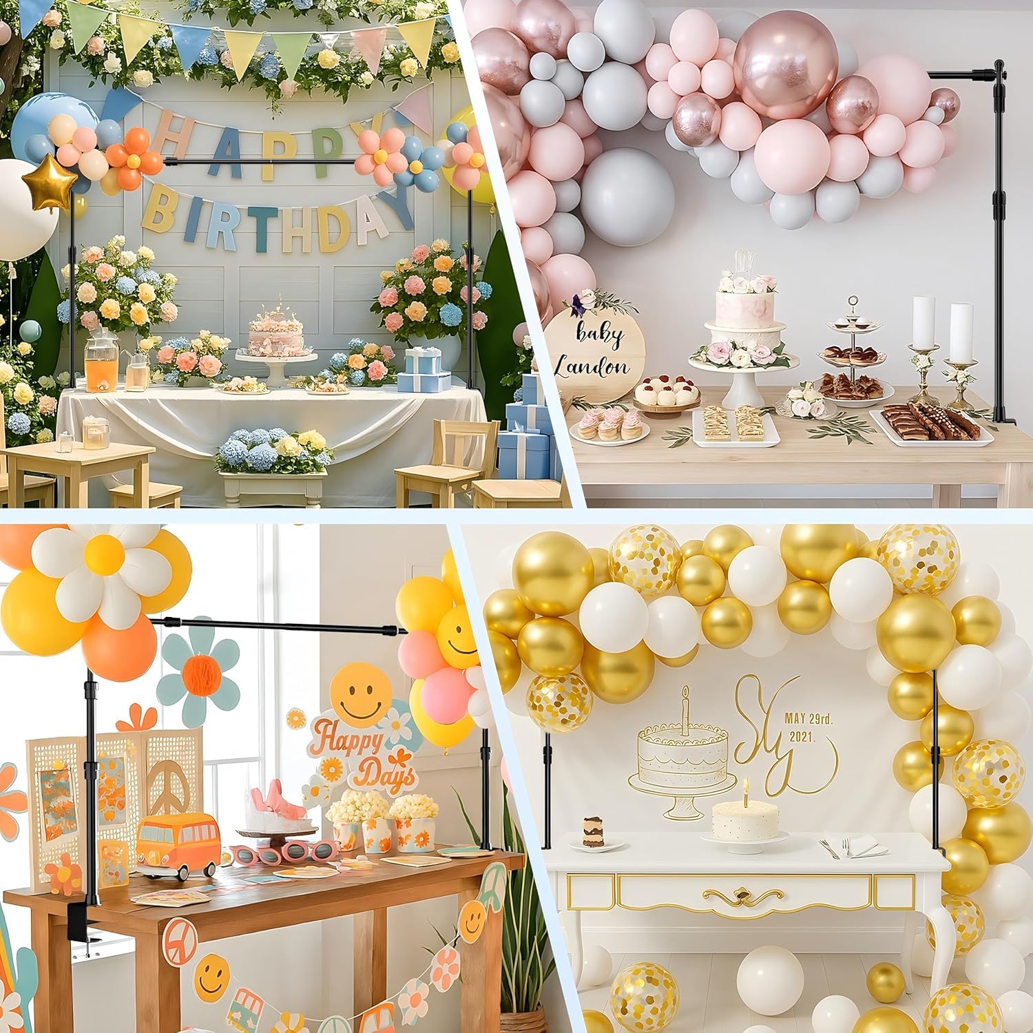 EMART Soporte Fondo Fotográfico Ajustable 180x240cm, Soporte de Fondo de Mesa con Abrazaderas, Arco Decorativo de Mesa para Cumpleaños, Bodas, Fiestas, Decoración de Aniversario