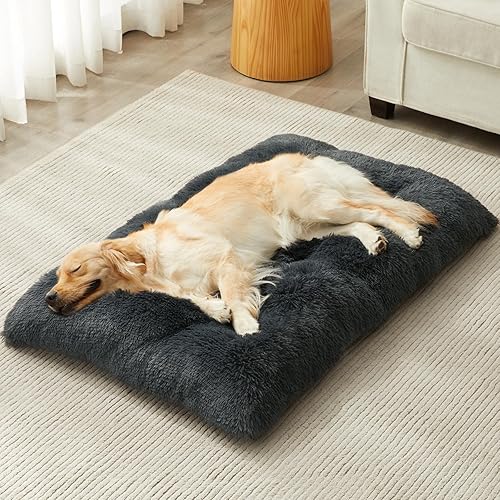 Miniatura 9 de BFPETHOME Camas para perros grandes, cama de jaula de perro de felpa, almohadilla de perrera esponjosa y acogedora para dormir y aliviar la
