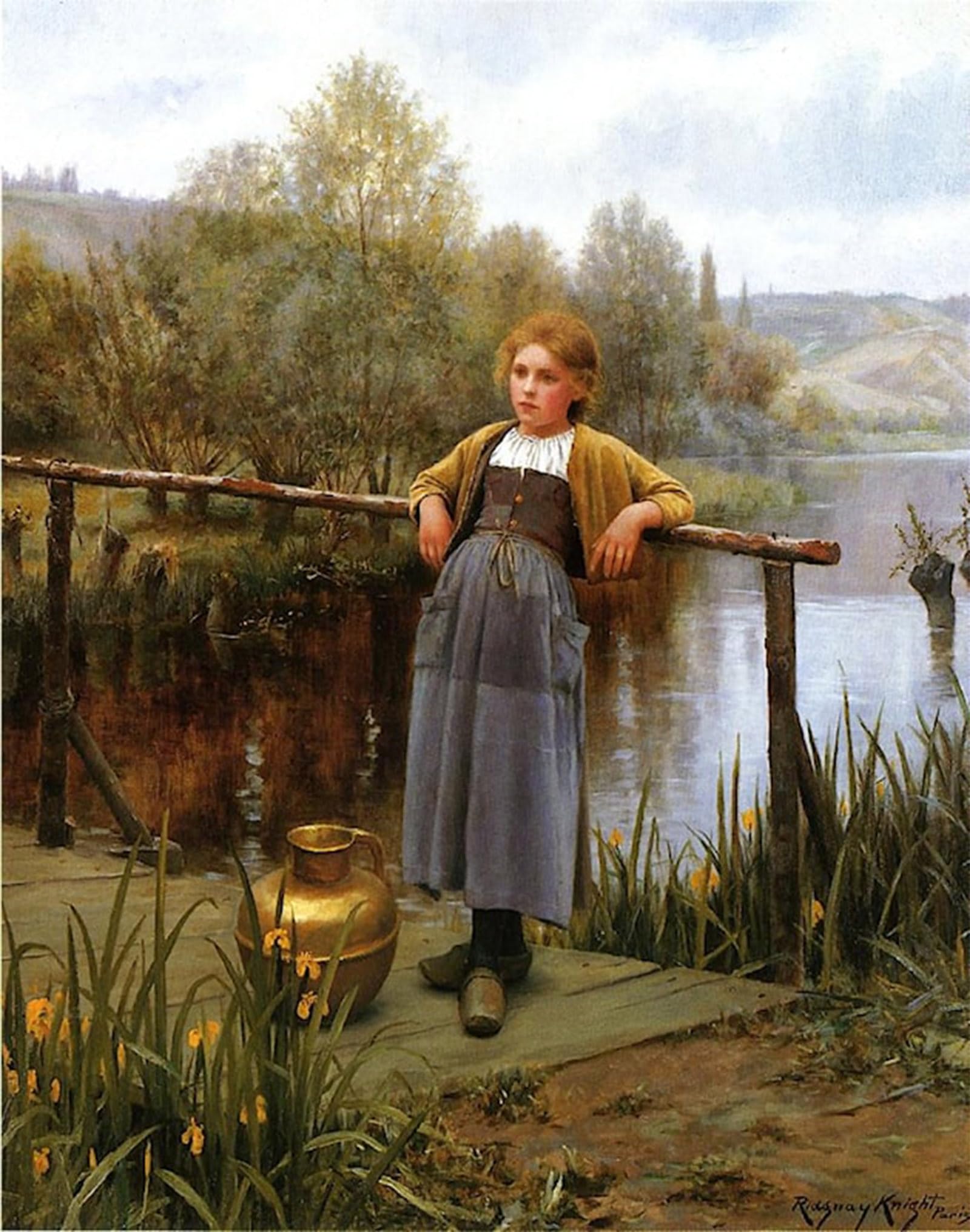 POSTERIIk Famous Animal Posters Vintage Picture Young Girl by a Stream by Daniel Ridgway Knight Modern Wall Decor for Home Decor 60x90cm