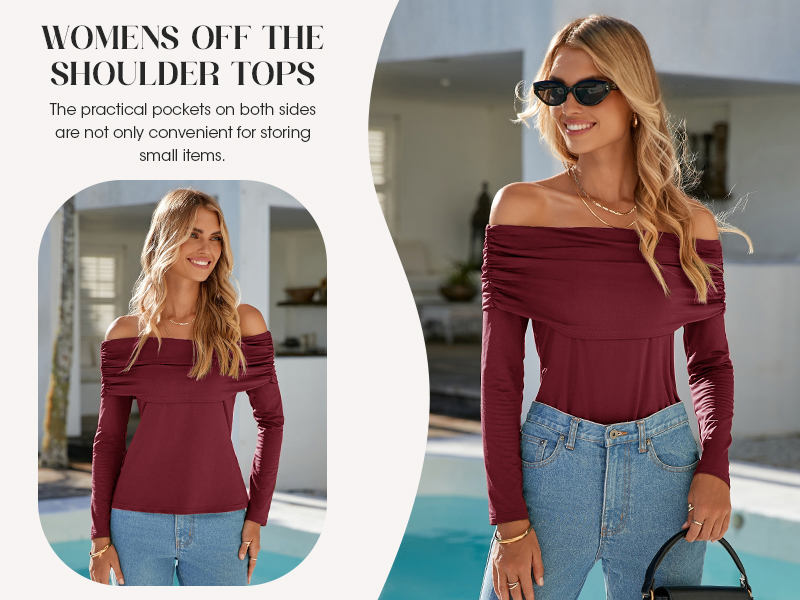 Amazon.com: Imily Bela Womens Burgundy Off Shoulder Top - Retro