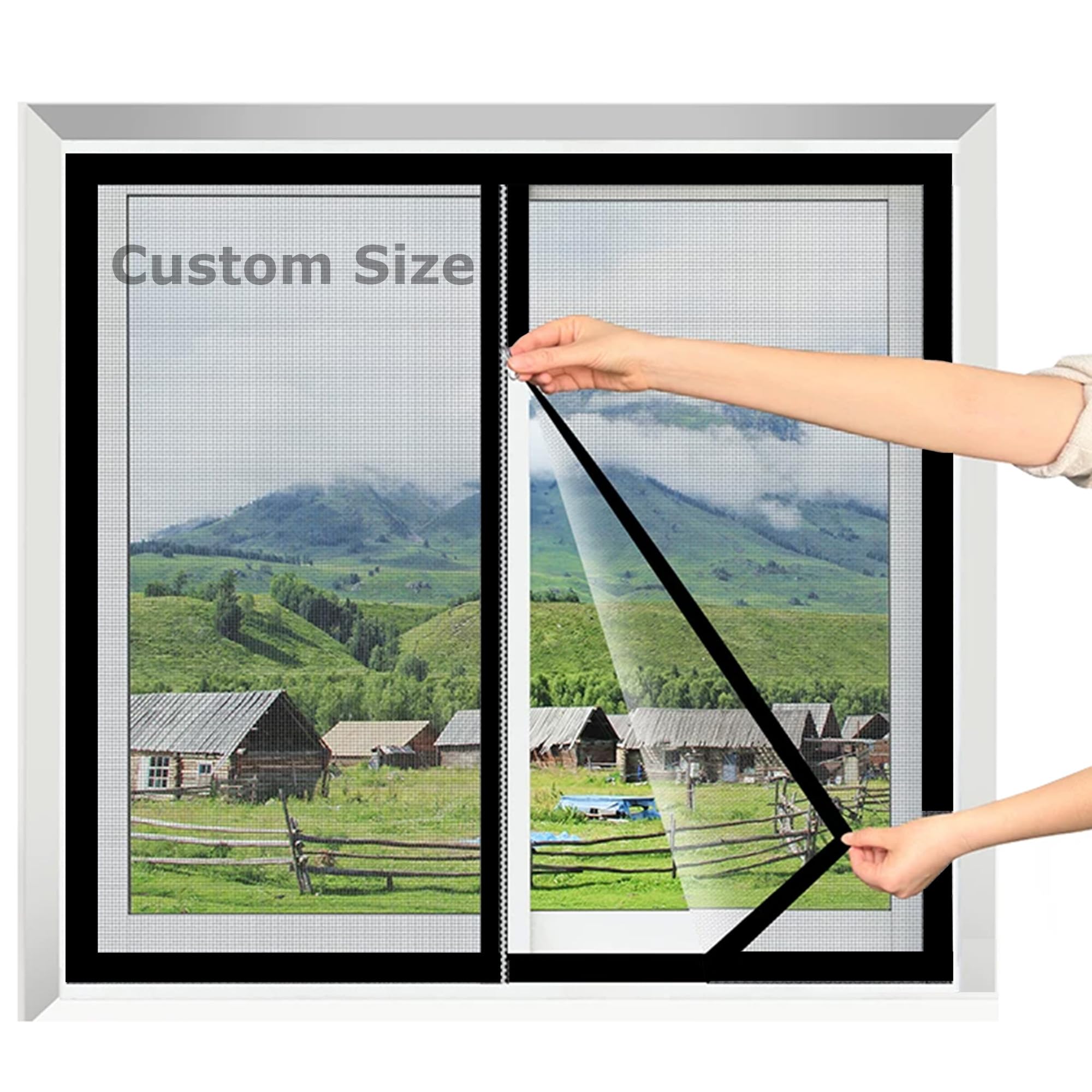 Xxiudee White/Black Custom Size Cat Safety Mesh, Window Screen Mesh With Zip, Self-Adhesive Mosquito Insect Fly Screens, Semi-Transparent Net For Living Room, Patio, Balcony