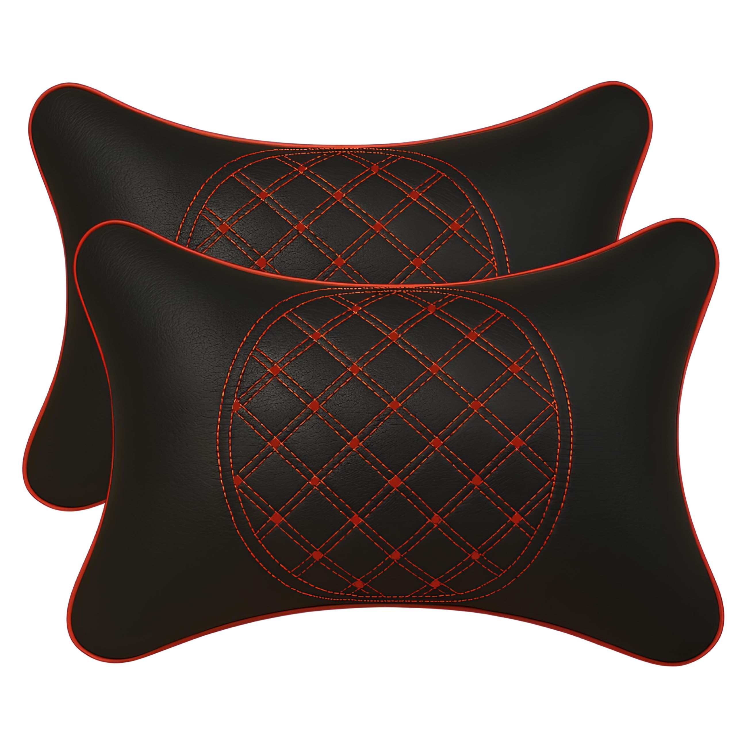 Car Neck Rest Pillow Head Rest Cushion for Swift, Car Seat, Neck Support for Long Driving (Black, with Red Embroidery) -2 Pieces