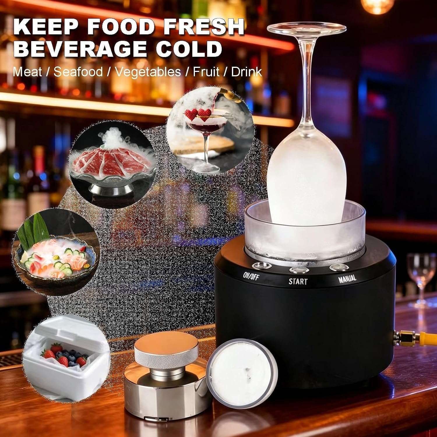 Macchina per ghiaccio secco e refrigeratore per bicchieri 2 in 1 per bar, lounge, ristoranti e bar domestici.