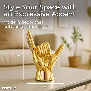 Ceramic Modern Decorative Hand Accent for Table Top & Shelf Coffee Table Decor for Living Room, Modern Home Decor, Indoor/Outdoor Chic Stylish Tabletop Accent Piece 7, Gold