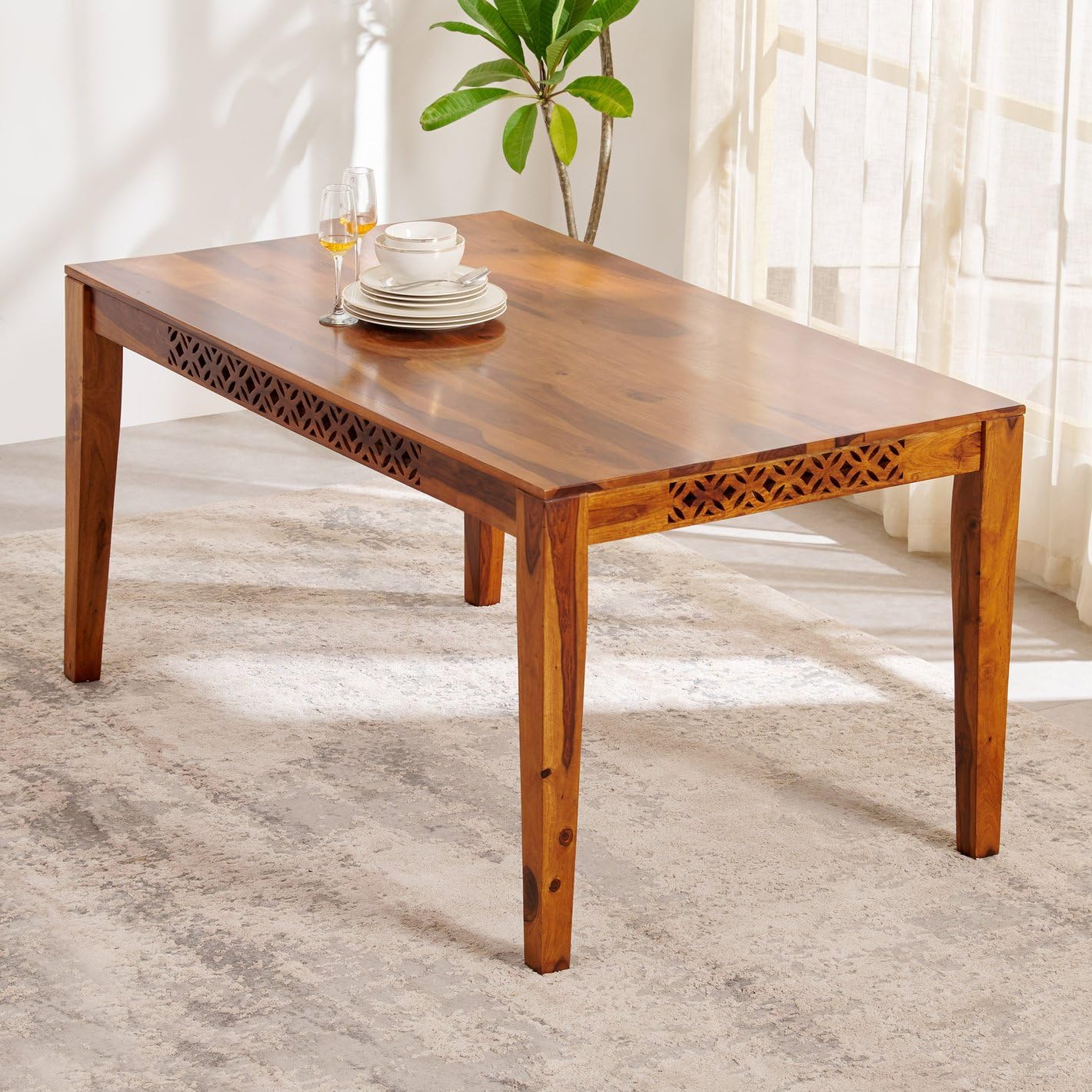 CARVING CUSTOMS Sheesham Wood Dining Table (57 * 34 * 30 inch) | Multi-Purpose uses Home and Office Desk | Dining Room Furniture | Wooden 6 Seater Dining Table |-image-27