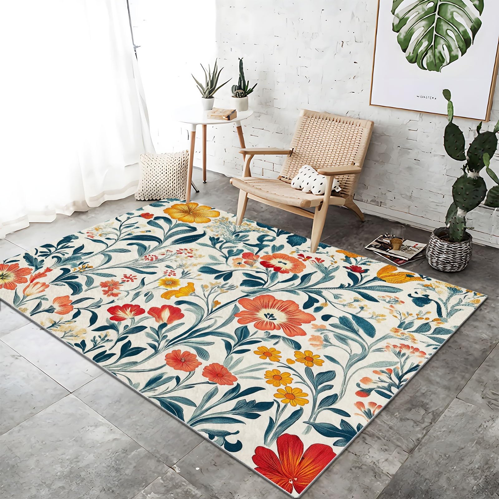 Tapis de salon lavable et antidérapant style William Morris