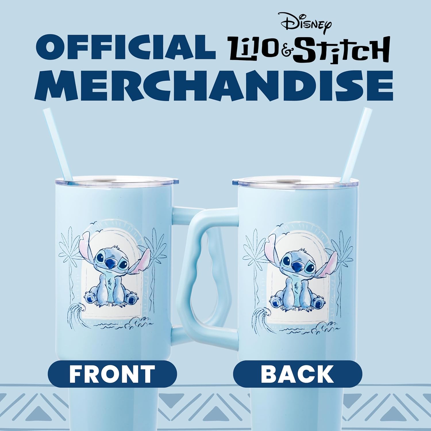 Silver Buffalo Disney Lilo and Stitch Minimalistic Design Ocean and Tropical Double Walled Stainless Steel Tumbler with Handle and Straw, Fits in Standard Cup Holder, 40 Ounces - Image 6