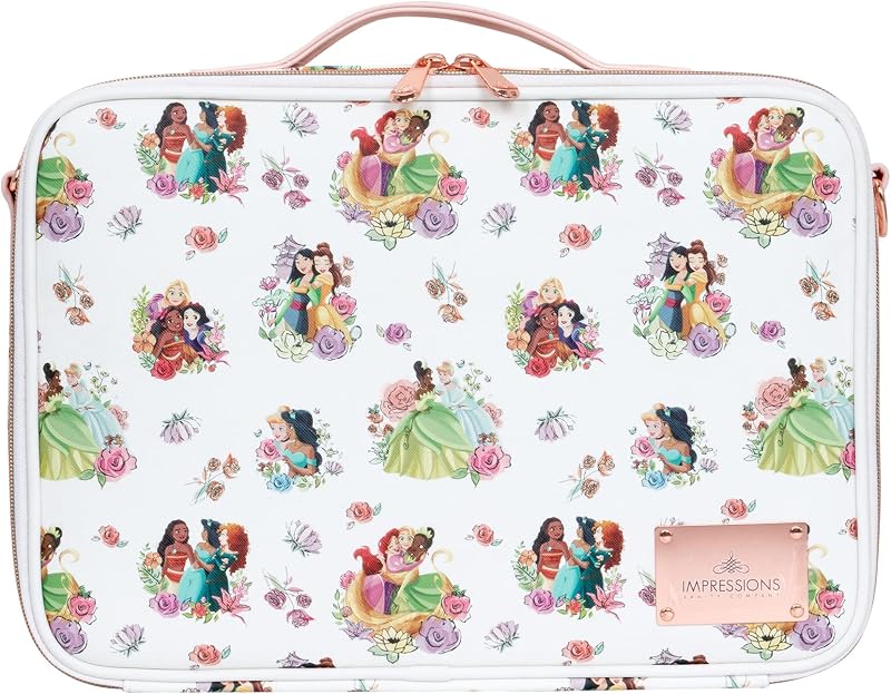 Impressions Vanity Disney Princess Dream Makeup Organizer Bag with Adjustable Dividers, Handheld Cosmetic Bag with Badge Holder, Cosmetic Travel Bag with Detachable Strap