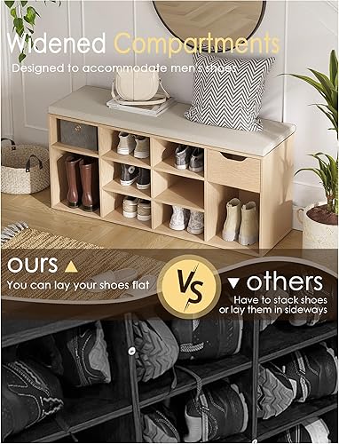 Miniatura 116 de DINZI LVJ Banco de zapatos, banco de almacenamiento de entrada con cajón y 8 cubículos, estantes ajustables, organizador de zapatos para sala de