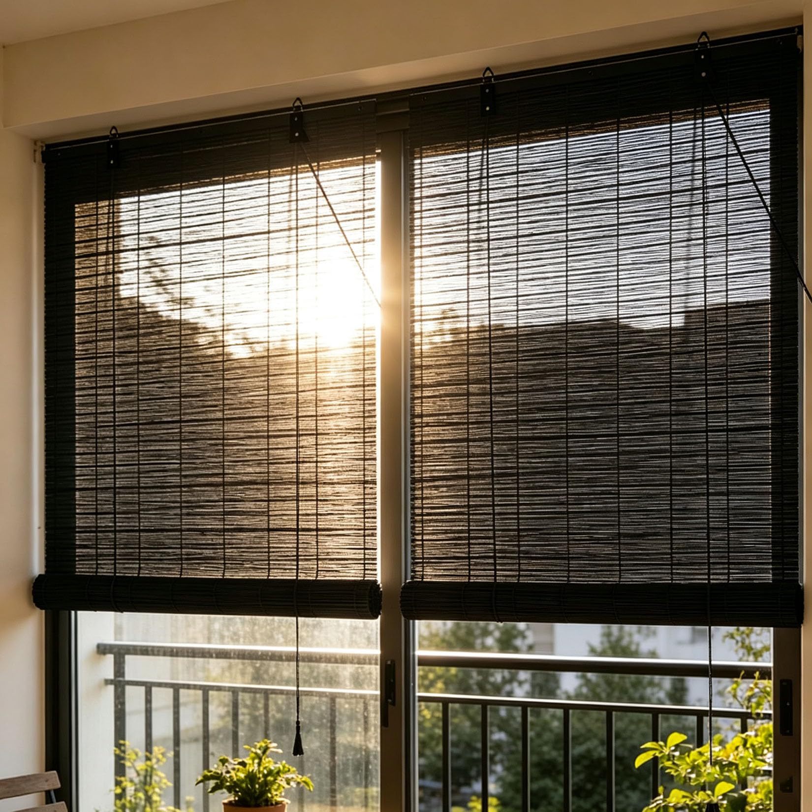 100X170cm Tende a Rullo in bambù Naturale,Tenda a Pacchetto Retrò nero