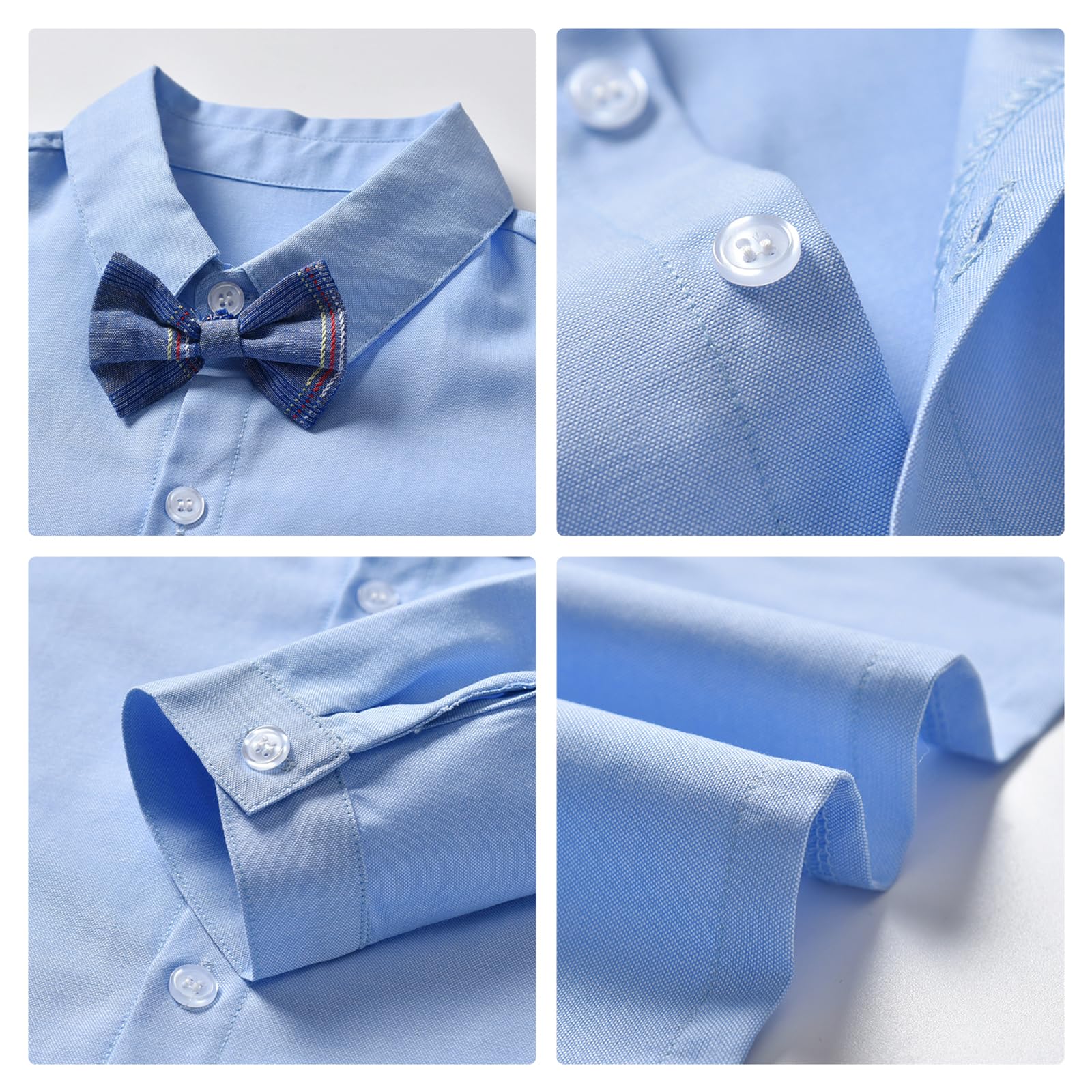 Volunboy Conjunto de ropa para niños pequeños, traje de boda de manga larga, corbatín, vestido formal, camisas, tirantes, pantalones