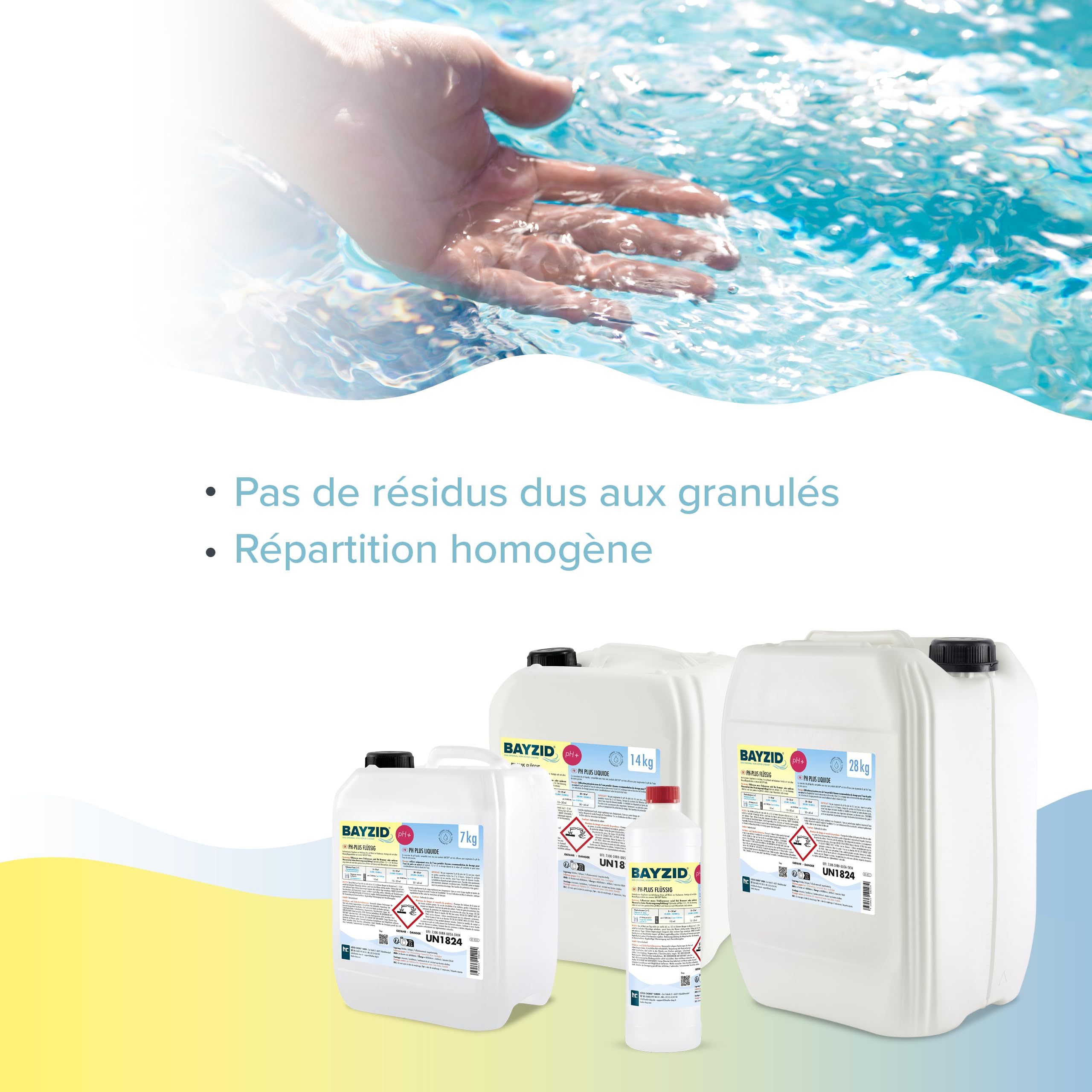 Bayzid pH Plus Liquide 2 x 14 kg - Augmenteur de pH pour Piscine | Compatible Tous Traitements - Qualité Pure et Stable - Remonte le pH en Douceur - Protège les Équipements