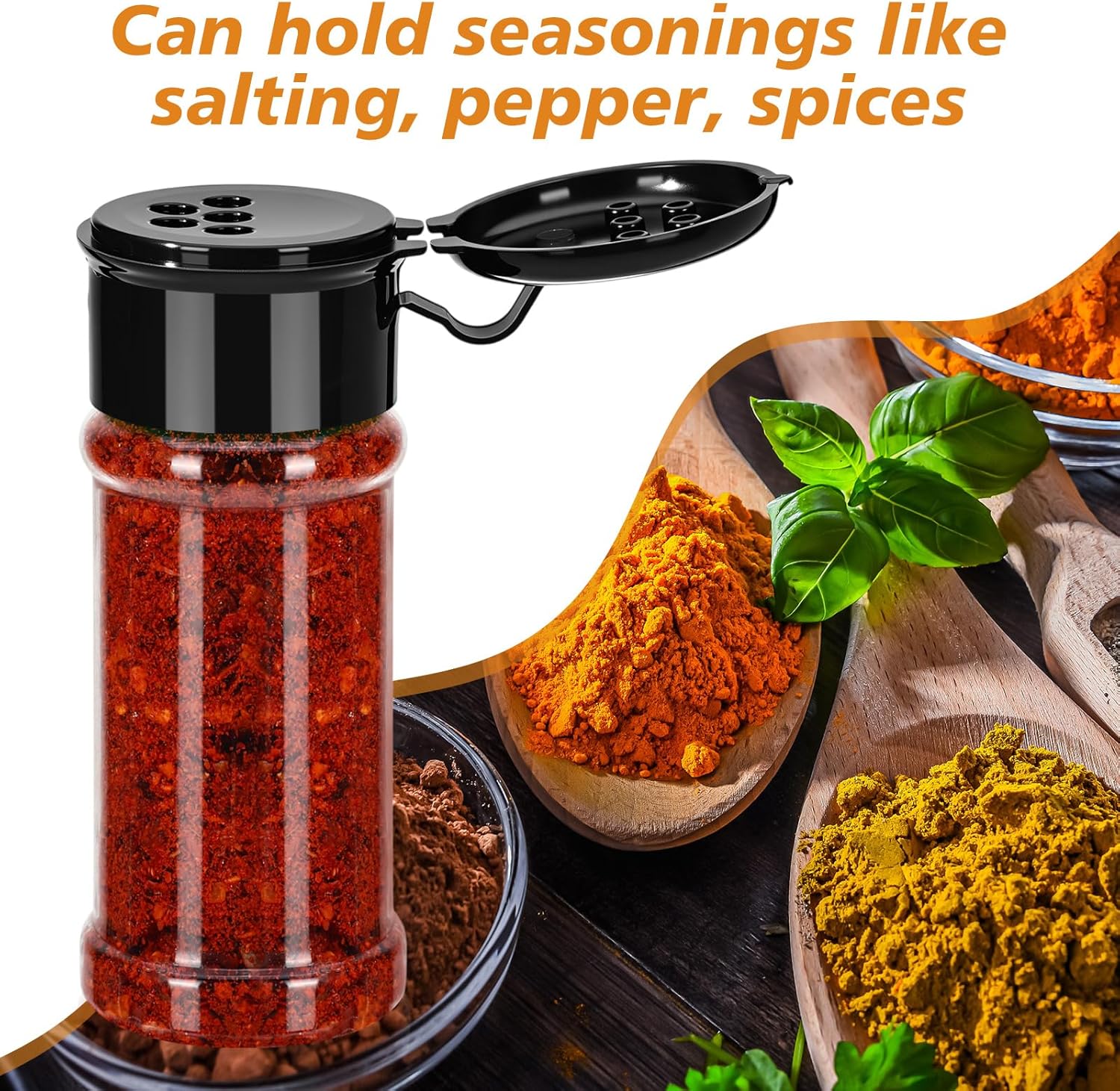 Amyhill 100 Pcs Plastic Spice Bottles Spice Jars with Black Cap Seasoning Jars Shaker 2 Oz/ 60ml Clear Bottle Containers with Shaker Lids for Storing Herbs and Seasoning Powders