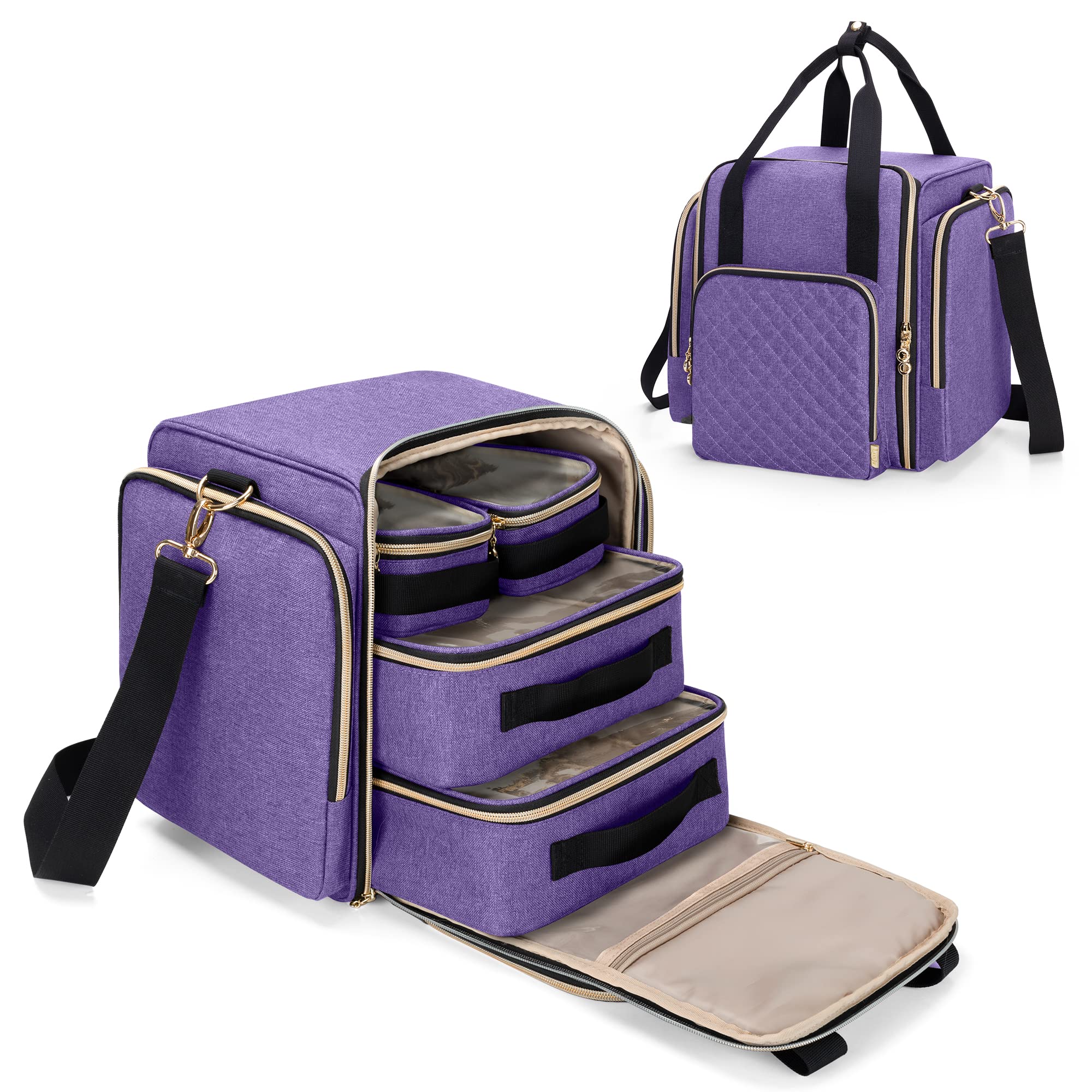 Luxja Bolsa de Maquillaje de Viaje con 4 Estuches Extraíbles, Bolsa de Cosméticos con Varias Secciones de Almacenamiento, Estuche de Maquillaje (Solo Bolsa), Púrpura