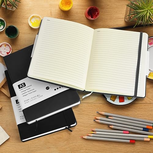 Miniatura 6 de Paquete de 6 cuadernos con rayas universitarias, cuadernos clásicos de tapa dura de cuero para escribir oficina, escuela, hogar, negocios, 8.3 x 5.5