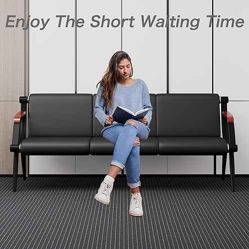 Miniatura 5 de wonline Banco de sala de espera, sillas de recepción de muebles de oficina con brazos, sillas de cuero adecuadas para clínica, aeropuerto, hospital,