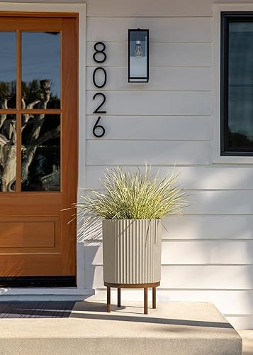 Miniatura 4 de Veradek Demi Series - Maceta redonda con soporte para porche o patio, soporte de plástico duradero con hormigón y madera, decoración moderna para