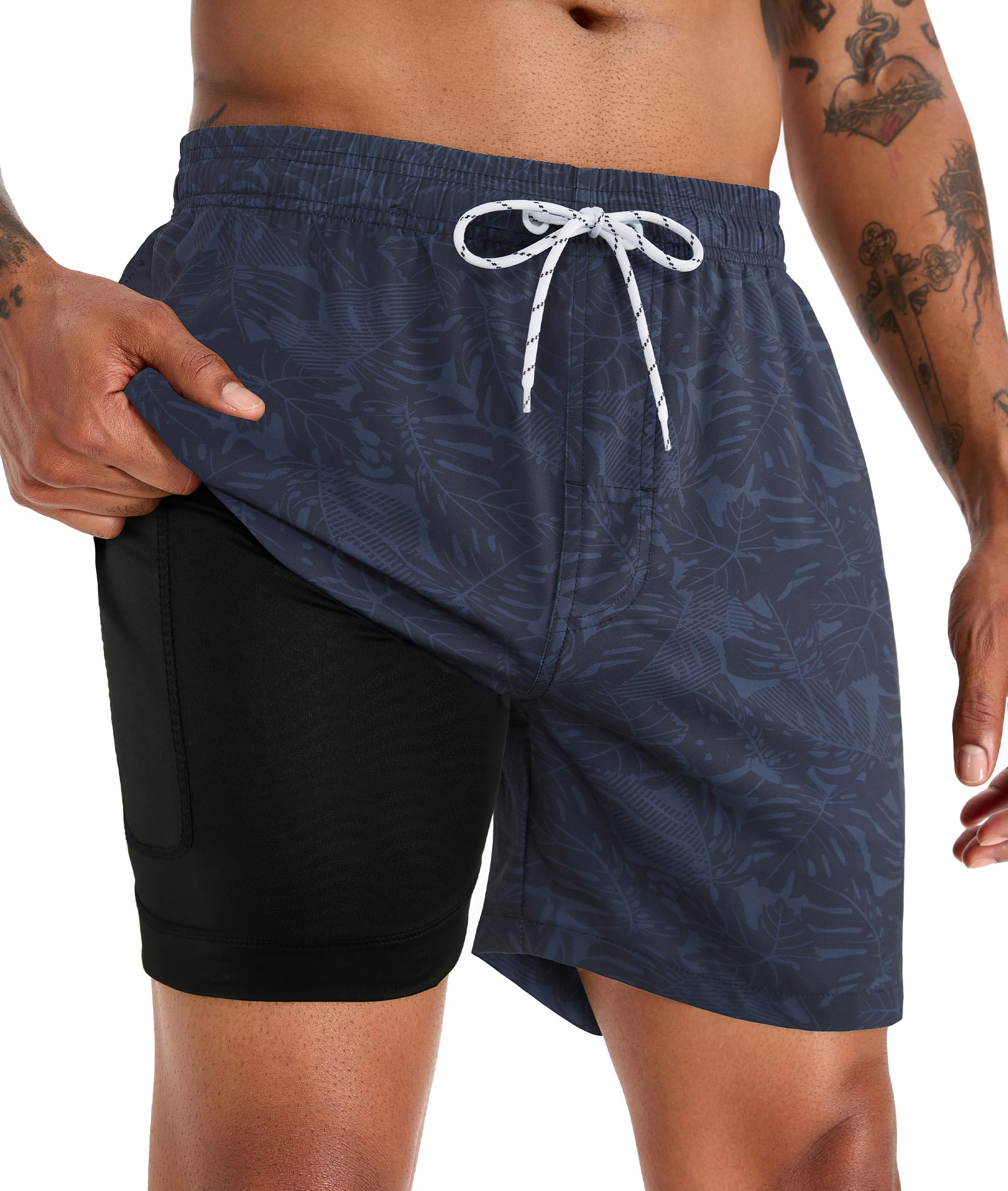 APTRO Herren Badehose Badeshorts Schwimmhose Board Shorts Kurz Schnelltrocknend 2 in 1 Strand Shorts mit Innenhose