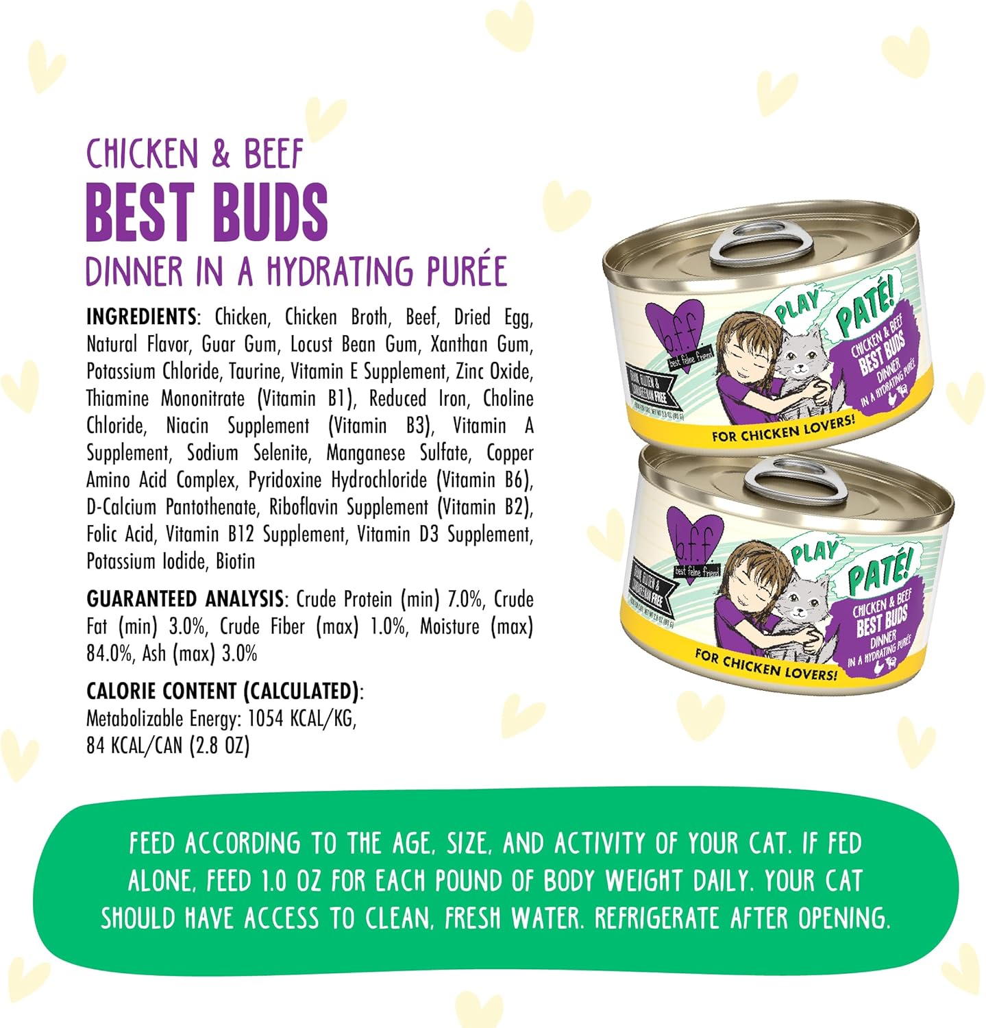 Weruva B.F.F. Play - Best Feline Friend Paté Lovers, Aw Yeah!, Chicken & Beef Best Buds with Chicken & Beef, 2.8oz Can (Pack of 12)