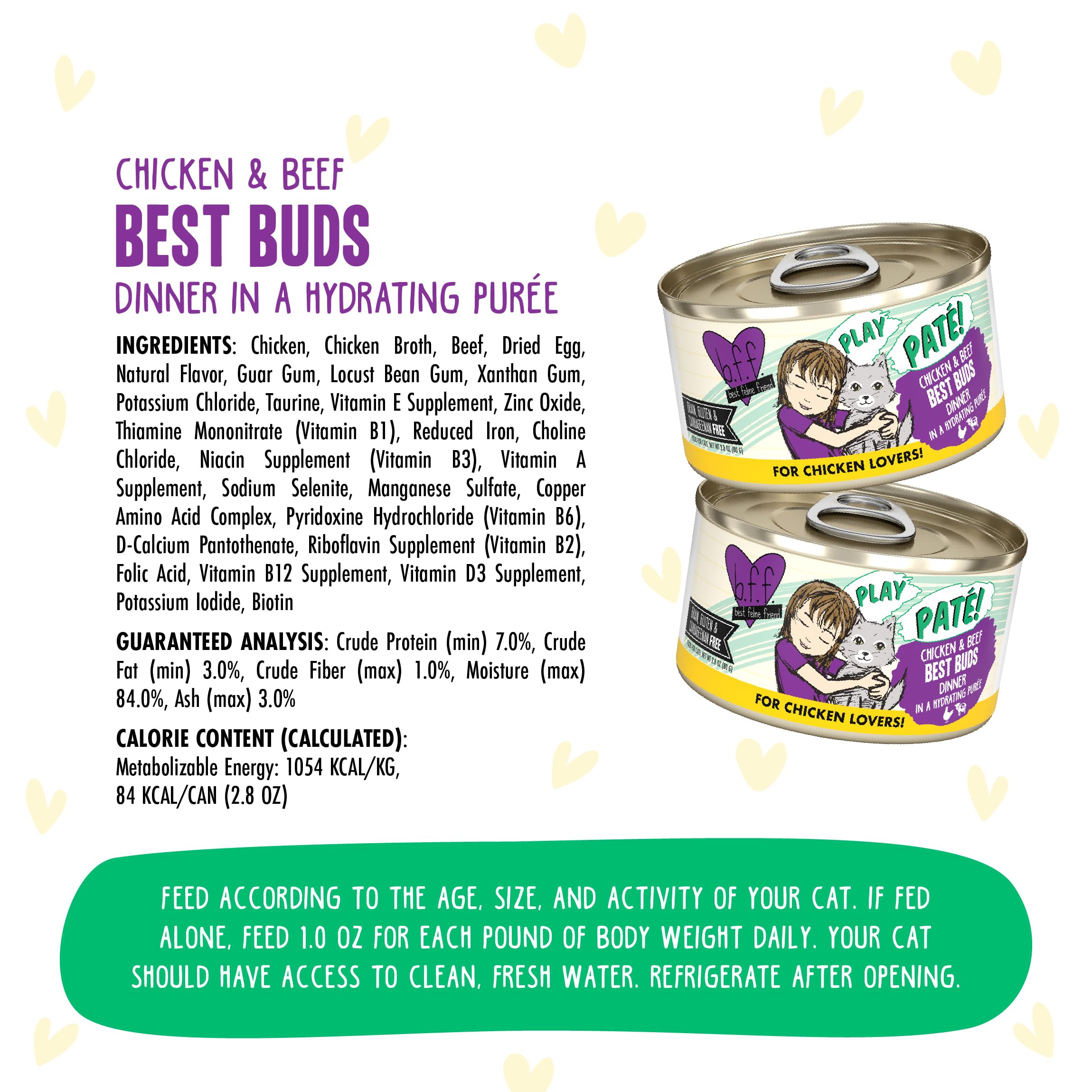Weruva B.F.F. Play – Best Feline Friend Paté miłośnik Paté, kurczak i wołowina, najlepsze pąki z kurczakiem i wołowiną, puszka 80 ml (12 sztuk)