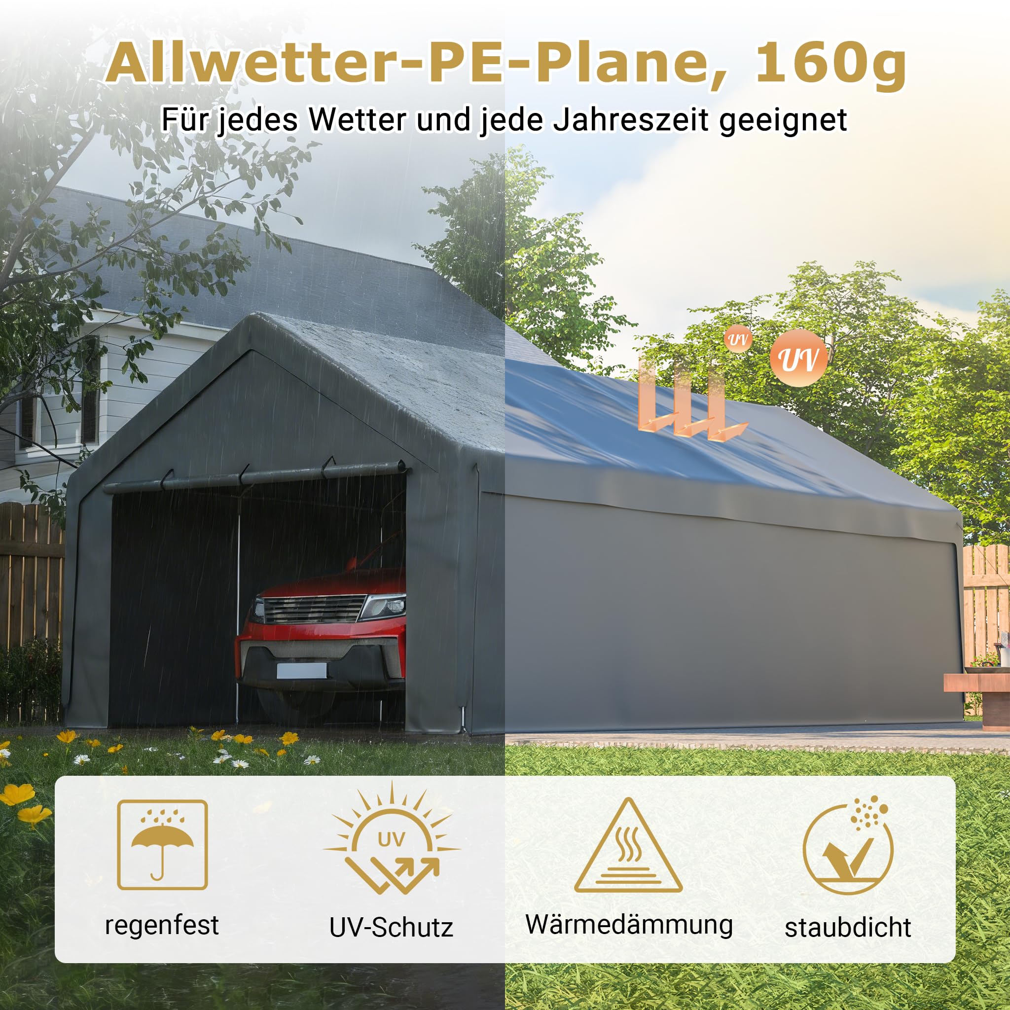 Carport pour charges lourdes, imperméable, galvanisé, 396 x 762 cm, 8 pieds