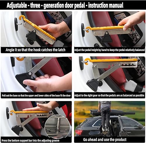 Miniatura 6 de Escalón de puerta de automóvil, 7 ángulos extra largo para acceso al techo del automóvil, soporte para ambos pies, pasador de puerta de techo,