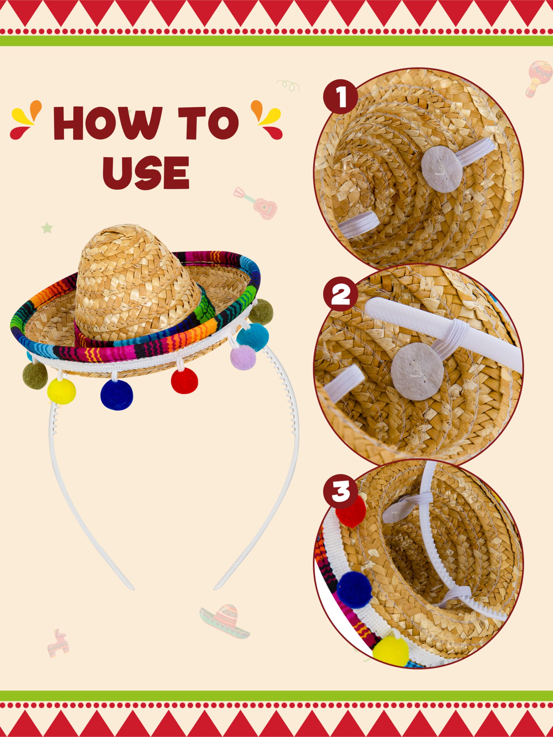 Sombreros de fiesta, diademas clásicas del Cinco de Mayo, sombrero de fiesta mexicana con diadema