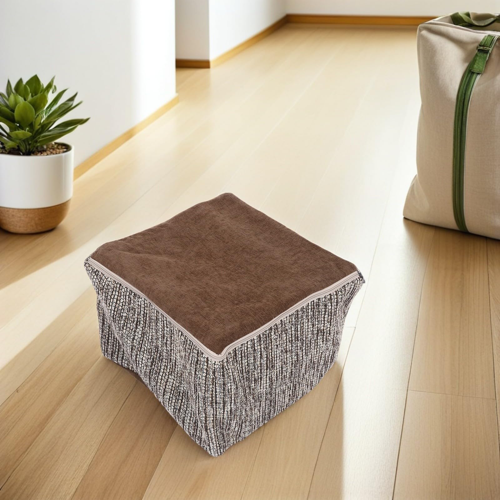 NUOBESTY Abnehmbarer Fußhockerbezug aus Weicher Baumwolle Staubdichte Ottomanenhülle mit Kratzfestem Schutz 52x52x35cm für Wohnzimmer und Schlafzimmer