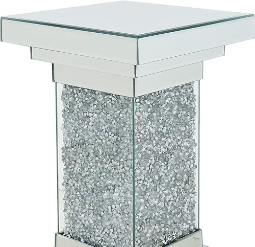 Miniatura 5 de Pregaspor Mesa auxiliar plateada con espejo, mesa auxiliar cuadrada con incrustaciones de cristal, moderna y hermosa mesa de centro para sala de