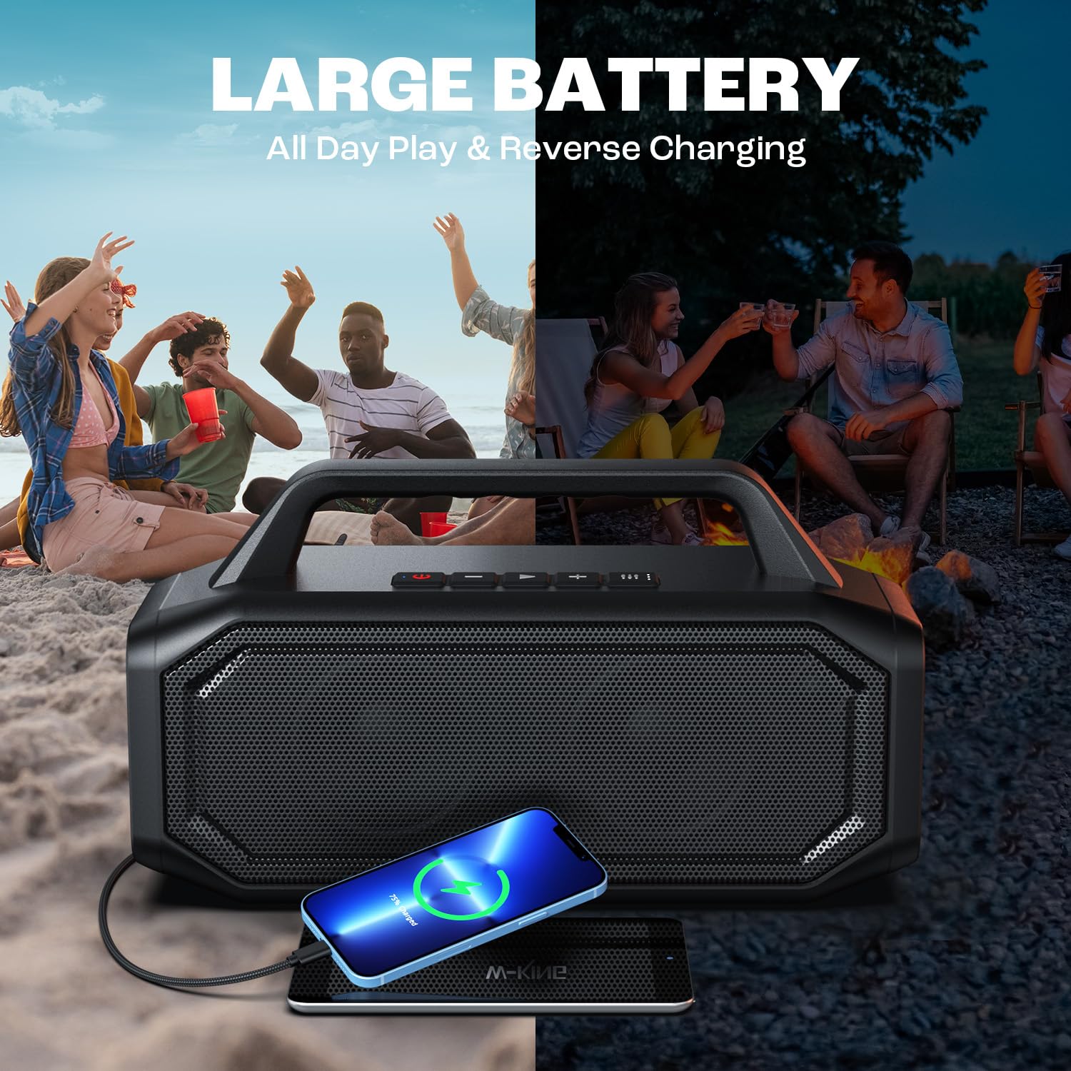 W-KING Altoparlanti Bluetooth wireless da 80 W, altoparlanti portatili per esterni ad alta voce con Bass Boost, accoppiamento stereo, ricarica inversa, altoparlante Bluetooth impermeabile IPX6,