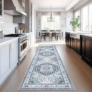 Madane Washable Runner Rug - 2x8 Runners for Hallways Kitchen Non-Slip Runner Rugs Ultra-Thin Laundry Room Rug Throw Carpet Runner for Entrance Living Dinning Room Foyer (Navy/White, 2 x 8)