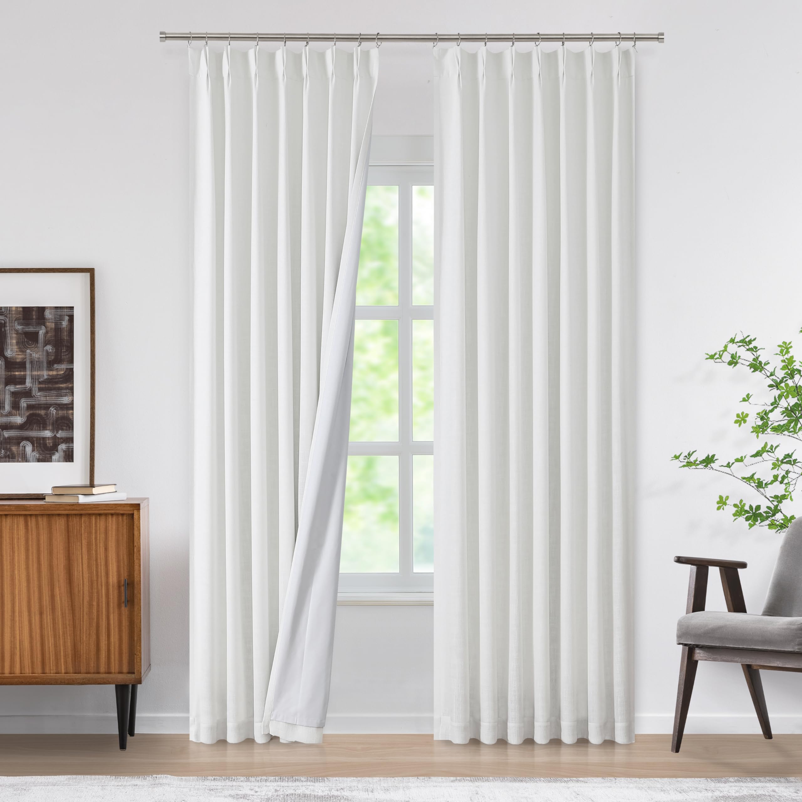 WEST LAKE White Bailey Pinch Pleat Blackout Curtain Panels with 100 Light Blocking Liners 95 Inches Long,Luxury Textured Drape,Thermal Insulated Noise Reducing Window Treatment for Bedroom,40"Wx95"Lx2