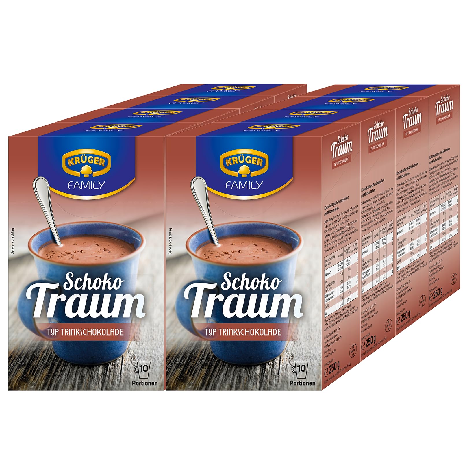 KRÜGER Family Schoko Traum Trinkschokolade I Kakao-Pulver zum anrühren I 8x 250g (10 Sachets)