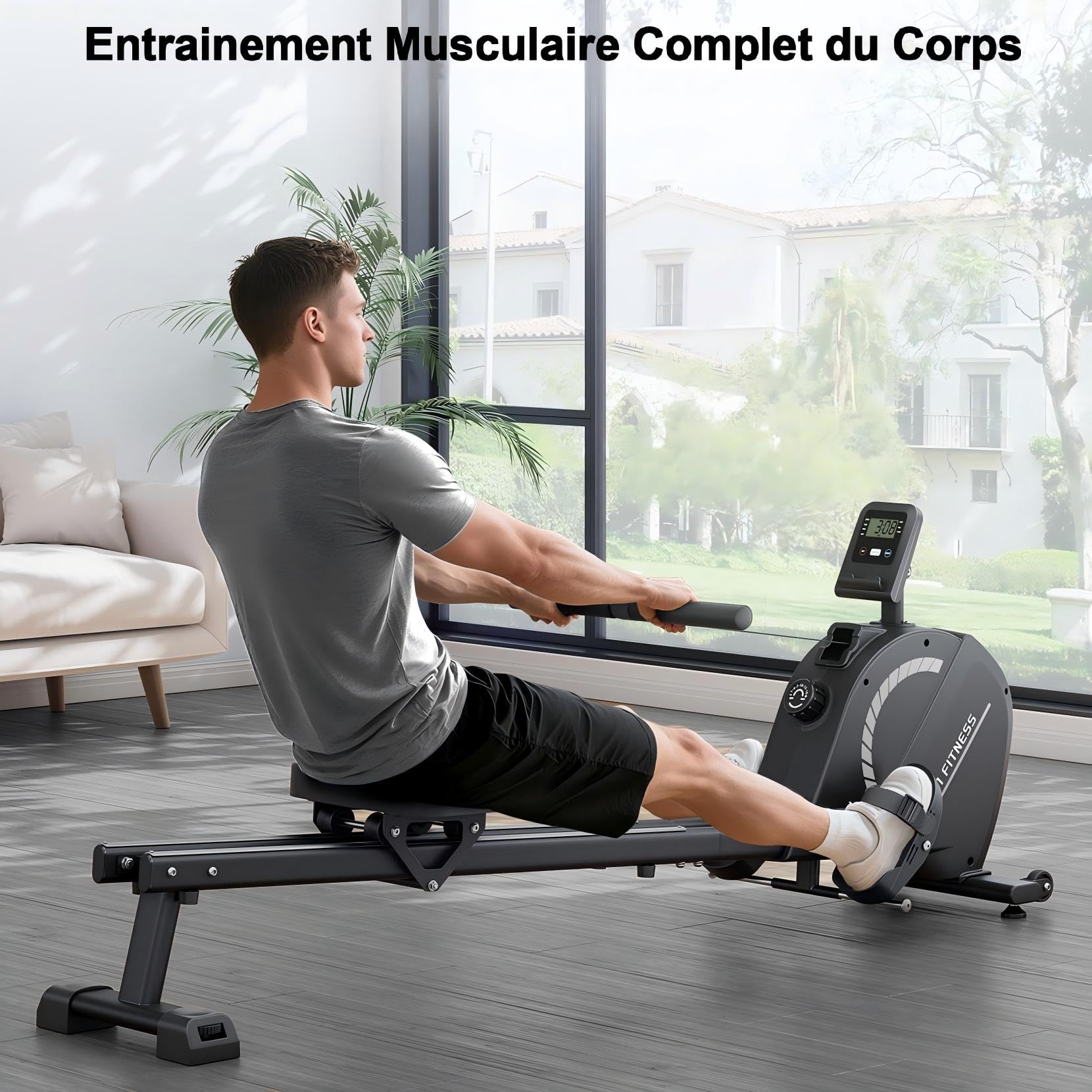 Rameur Pliable Magnétique 16 Niveaux Résistance Silencieux avec APP Support Tablette