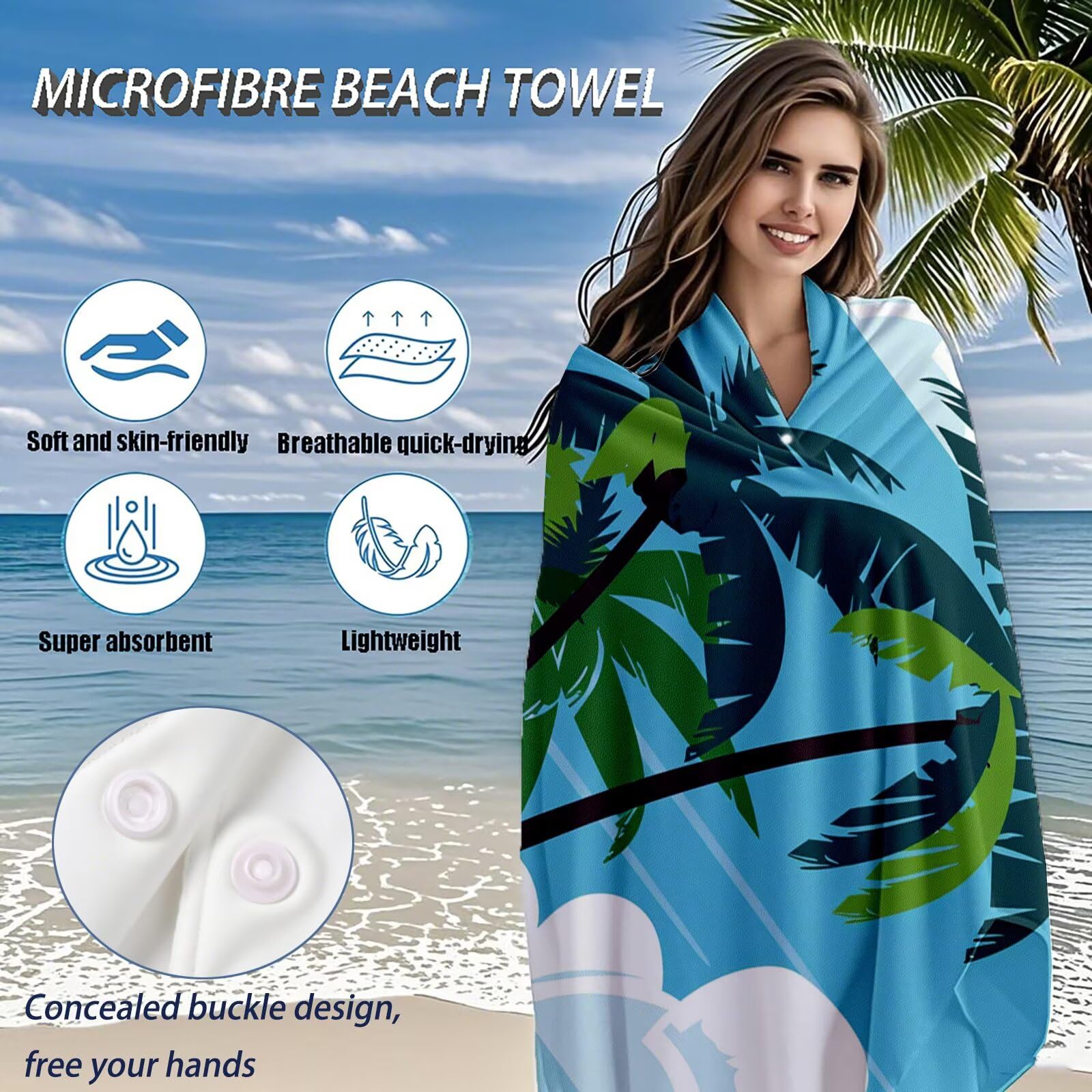 Serviette de Plage XXL 100x200 cm,Bleu Serviette Plage Microfibre avec Séchage Rapide, Anti-Sable, Absorbante Fonction Design pour Vacances Piscine Pique-Nique Voyages Yoga, Cadeau Femme Q-634